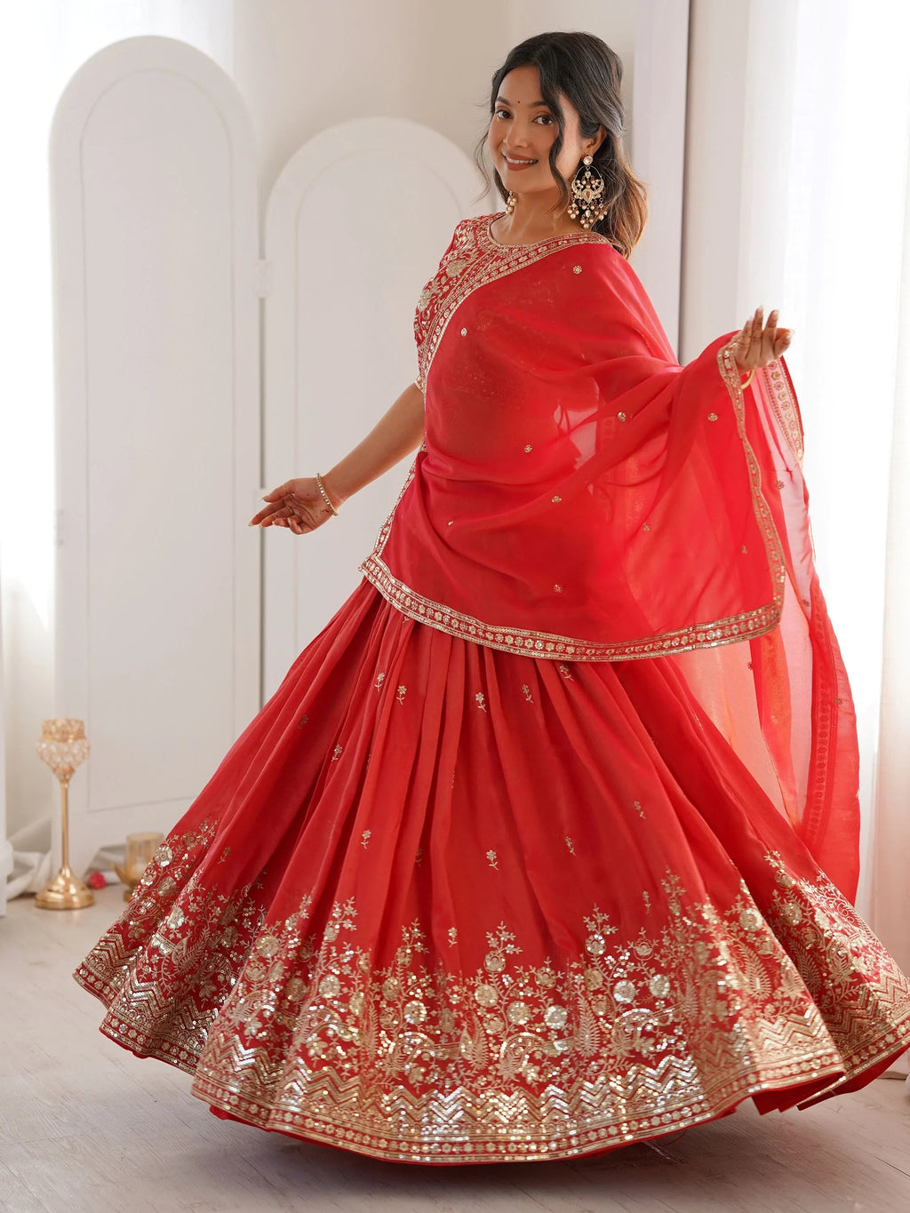 Orange Mesmerizing Thread Work Silk Wedding Lehenga Choli With Dupatta