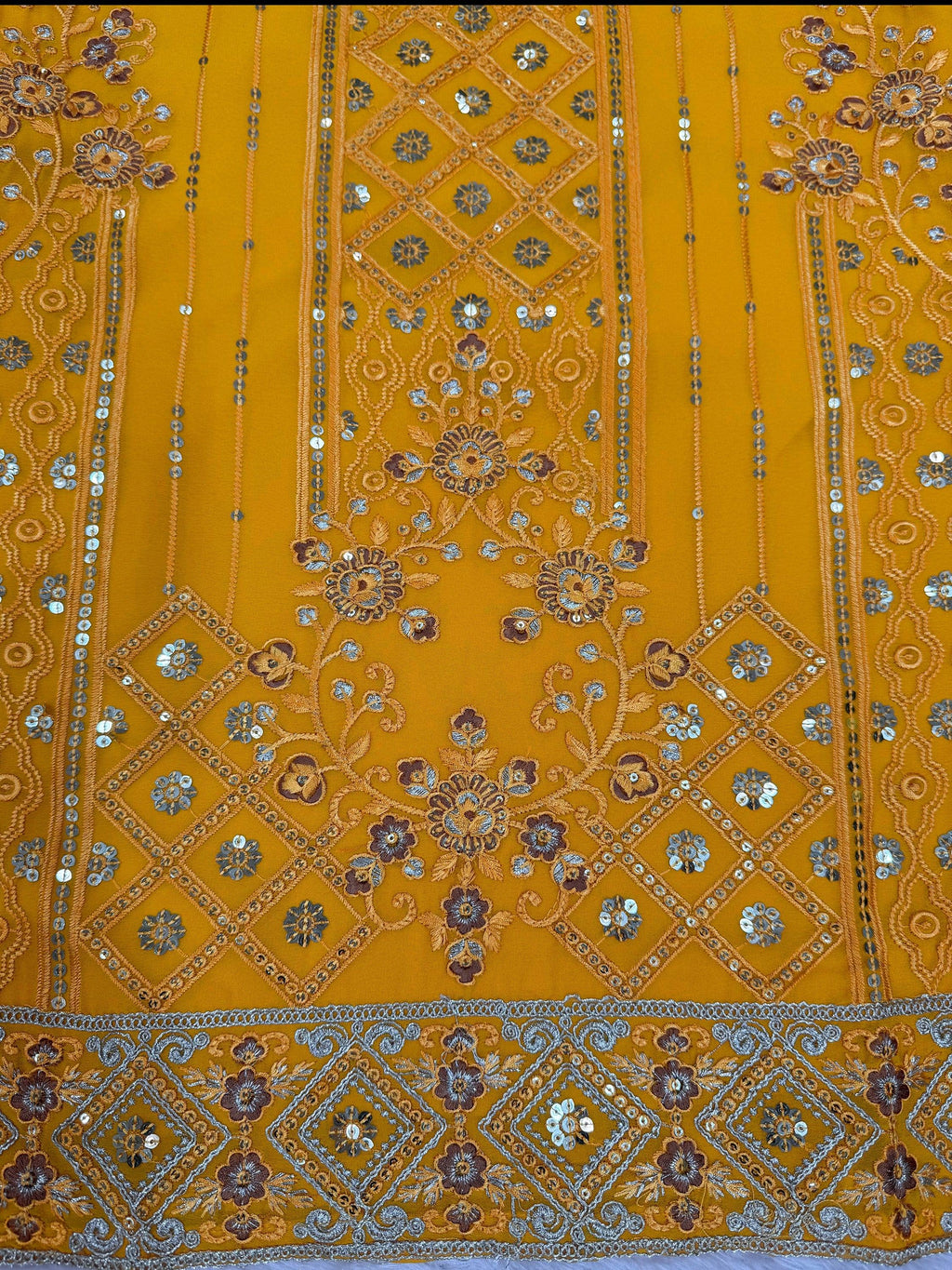 Yellow Outstanding Embroidered Georgette Haldi Wear Palazzo Suit