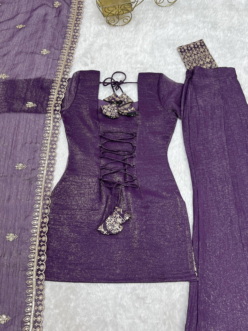 Shiny Purple Zari Work Silk Festival Wear Palazzo Suit With Dupatta