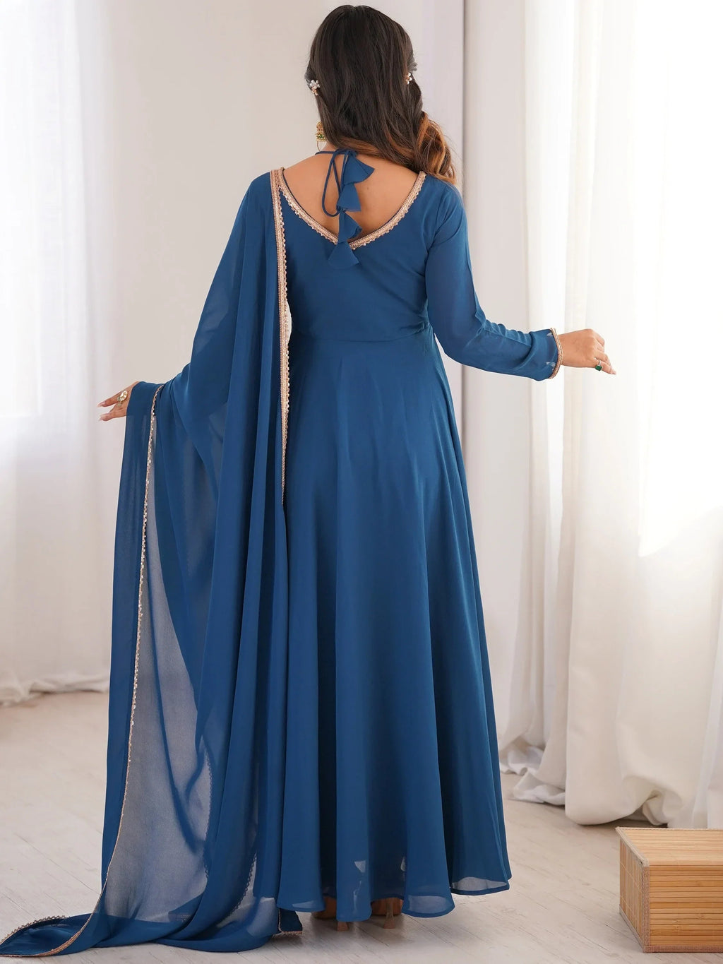 Blue Dazzling Georgette Festival Wear Gown With Dupatta