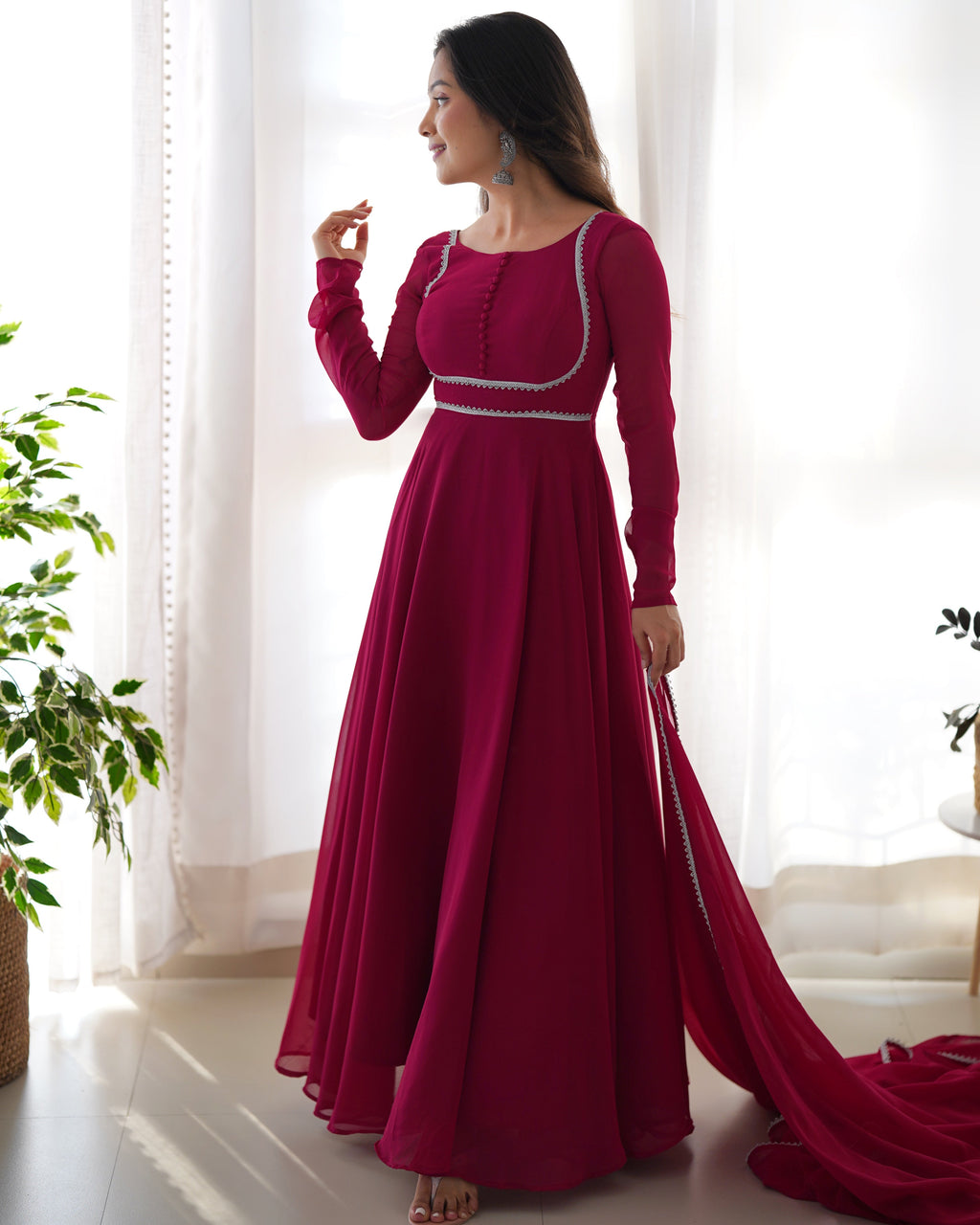 Pink Soft Georgette Anarkali Lehenga Suit with huge flair for festive occasions