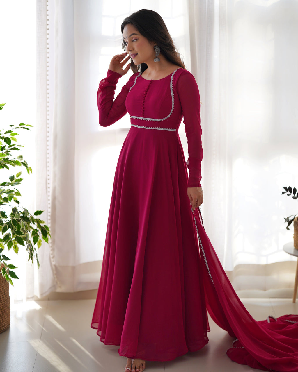 Pink Soft Georgette Anarkali Lehenga Suit with huge flair for festive occasions
