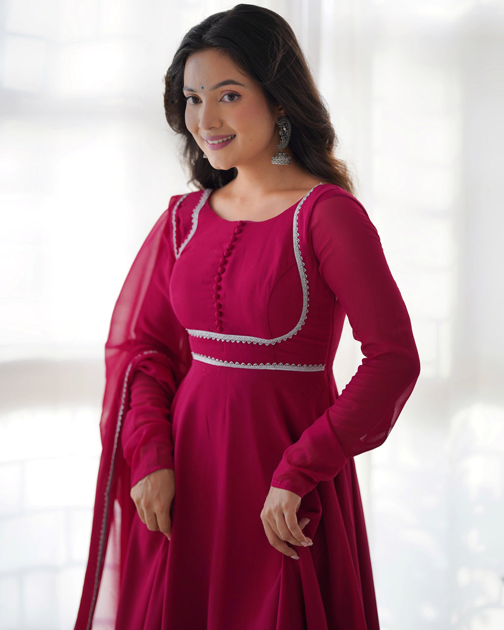 Pink Soft Georgette Anarkali Lehenga Suit with huge flair for festive occasions