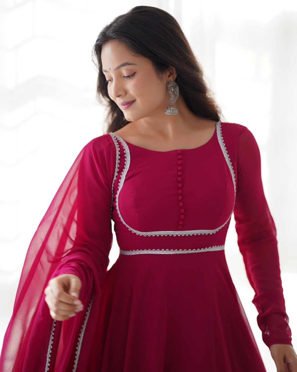 Pink Soft Georgette Anarkali Lehenga Suit with huge flair for festive occasions