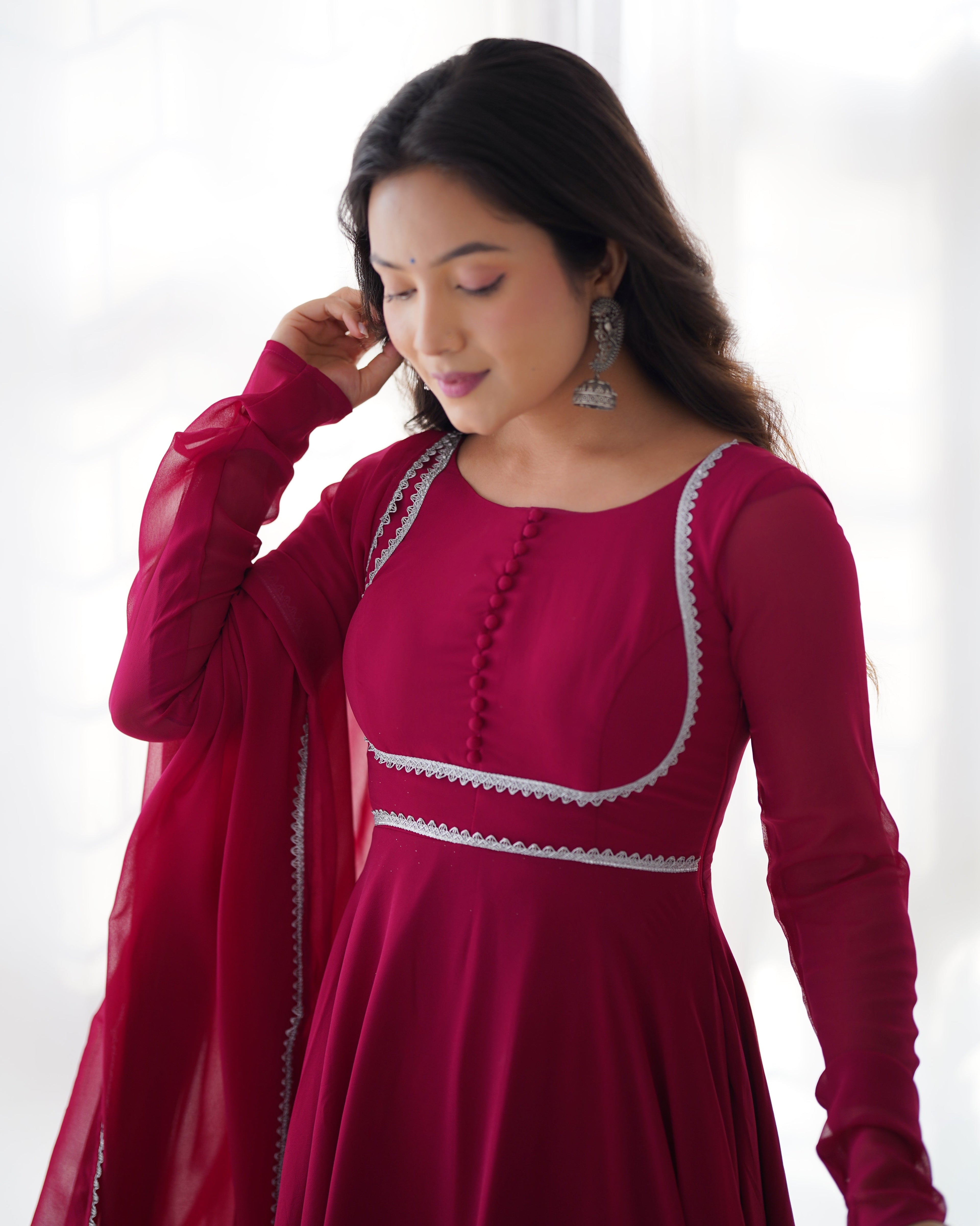Pink Soft Georgette Anarkali Lehenga Suit with huge flair for festive occasions