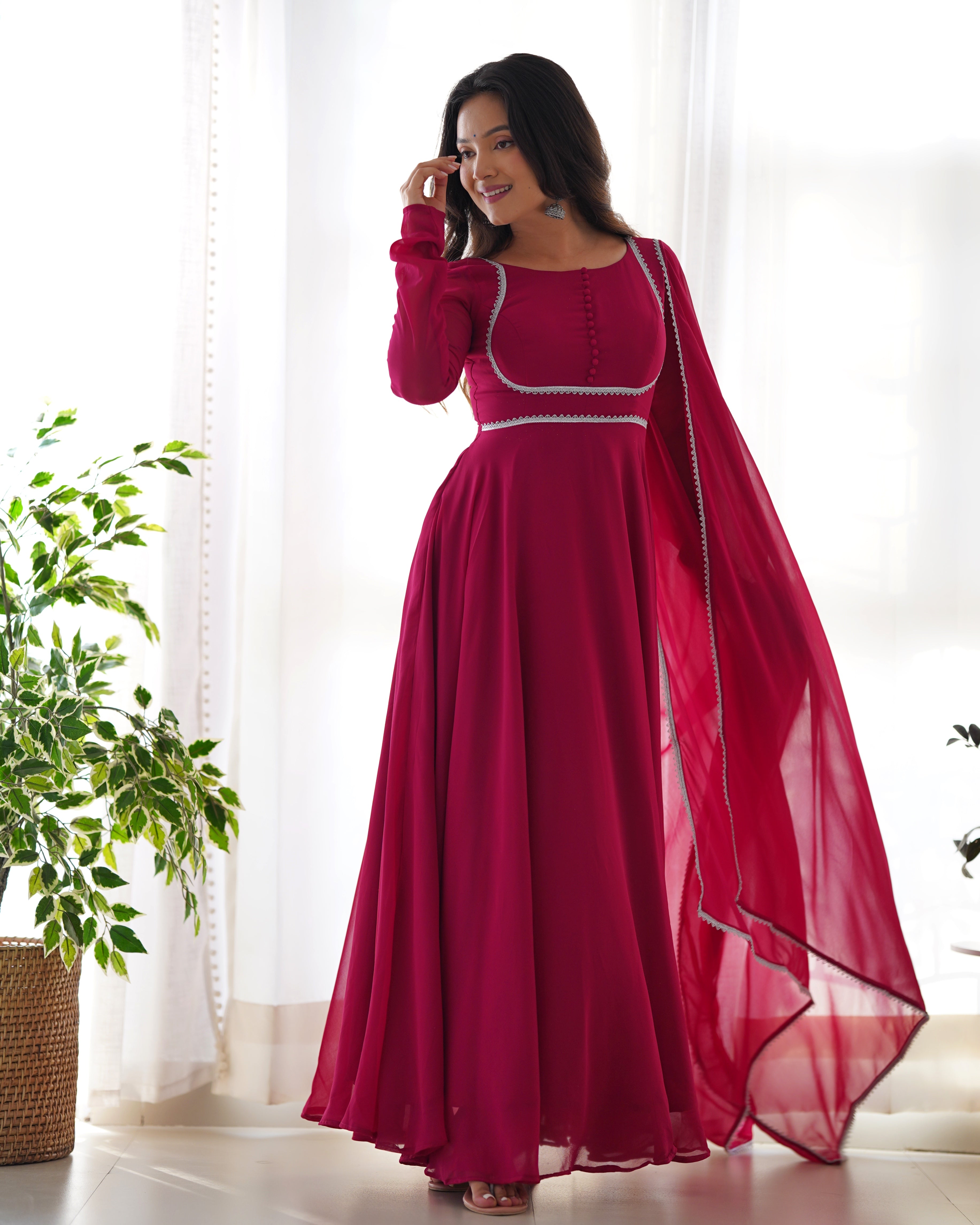 Pink Soft Georgette Anarkali Lehenga Suit with huge flair for festive occasions