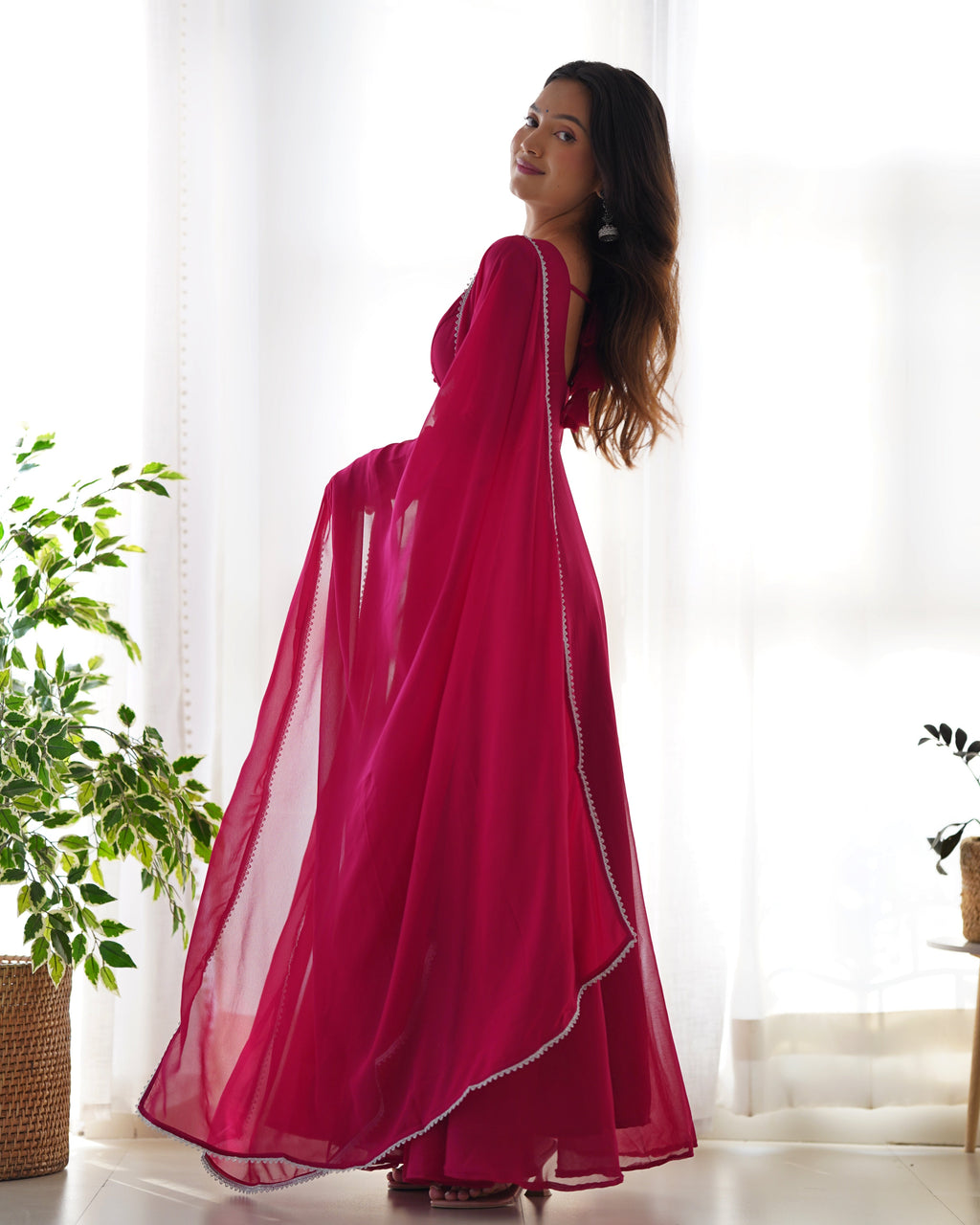 Pink Soft Georgette Anarkali Lehenga Suit with huge flair for festive occasions