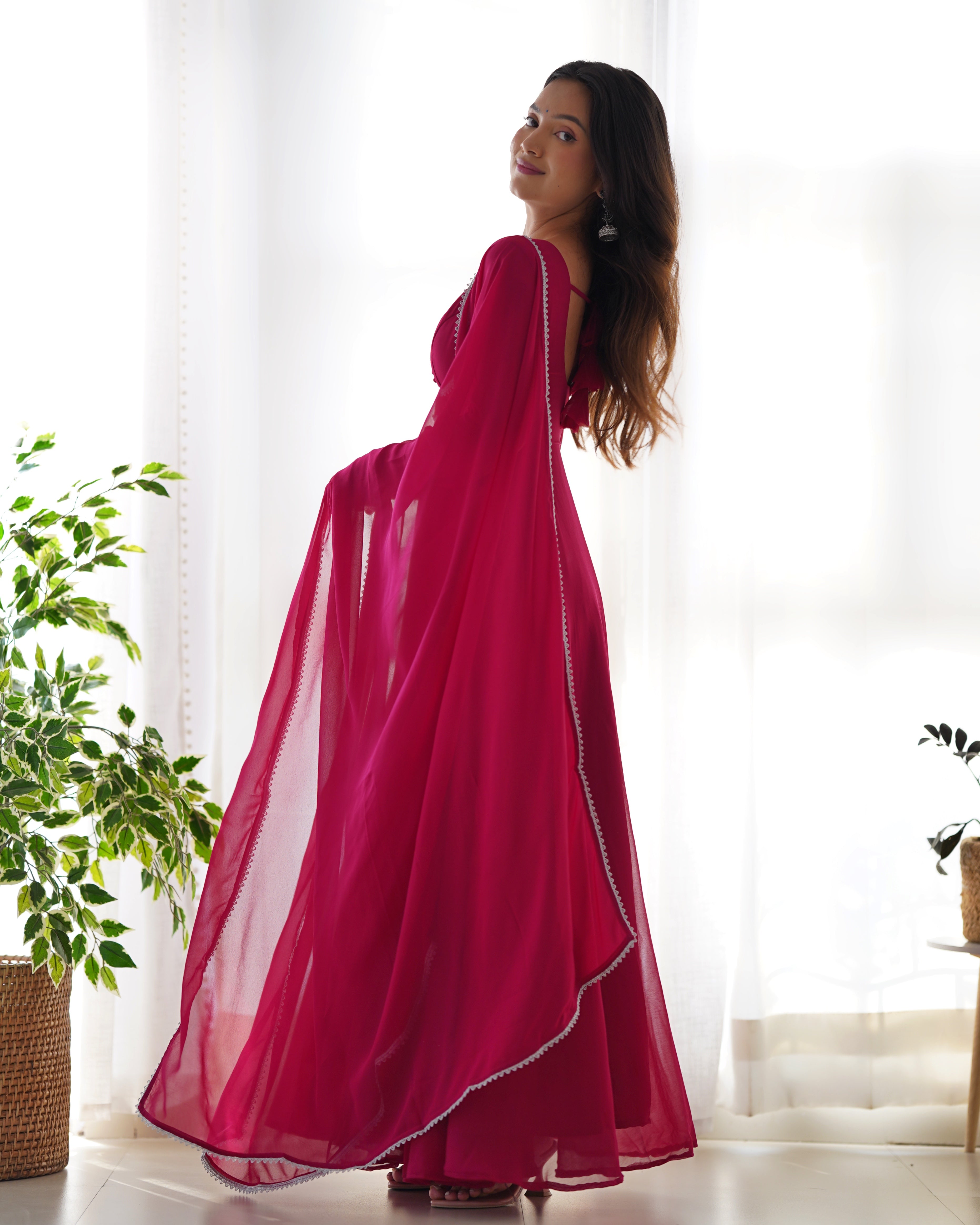 Pink Soft Georgette Anarkali Lehenga Suit with huge flair for festive occasions