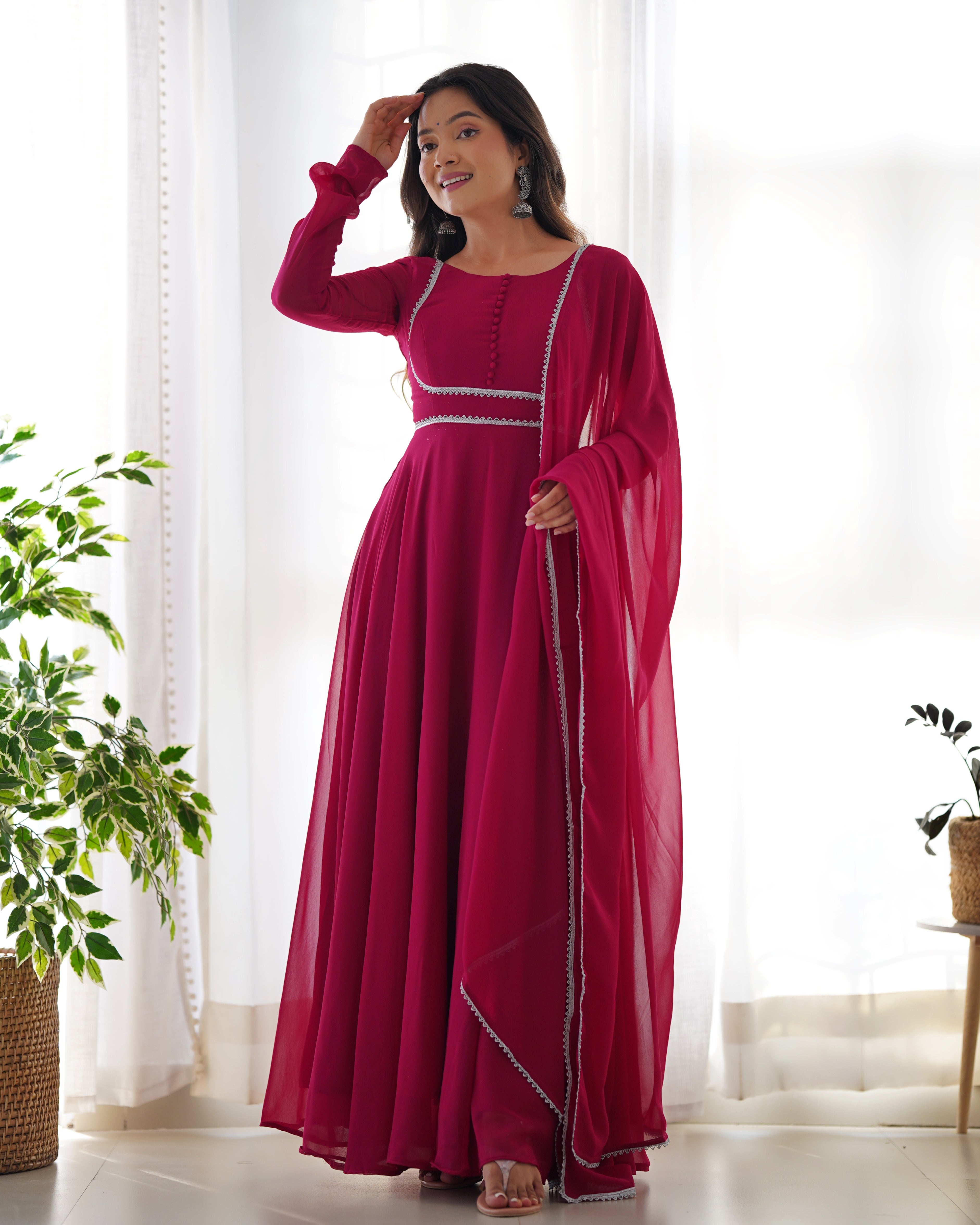 Pink Soft Georgette Anarkali Lehenga Suit with huge flair for festive occasions