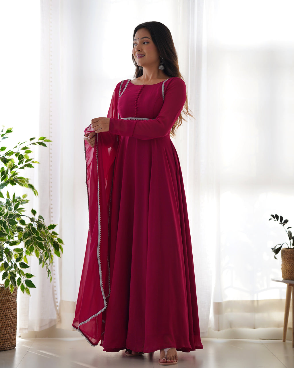 Pink Soft Georgette Anarkali Lehenga Suit with huge flair for festive occasions