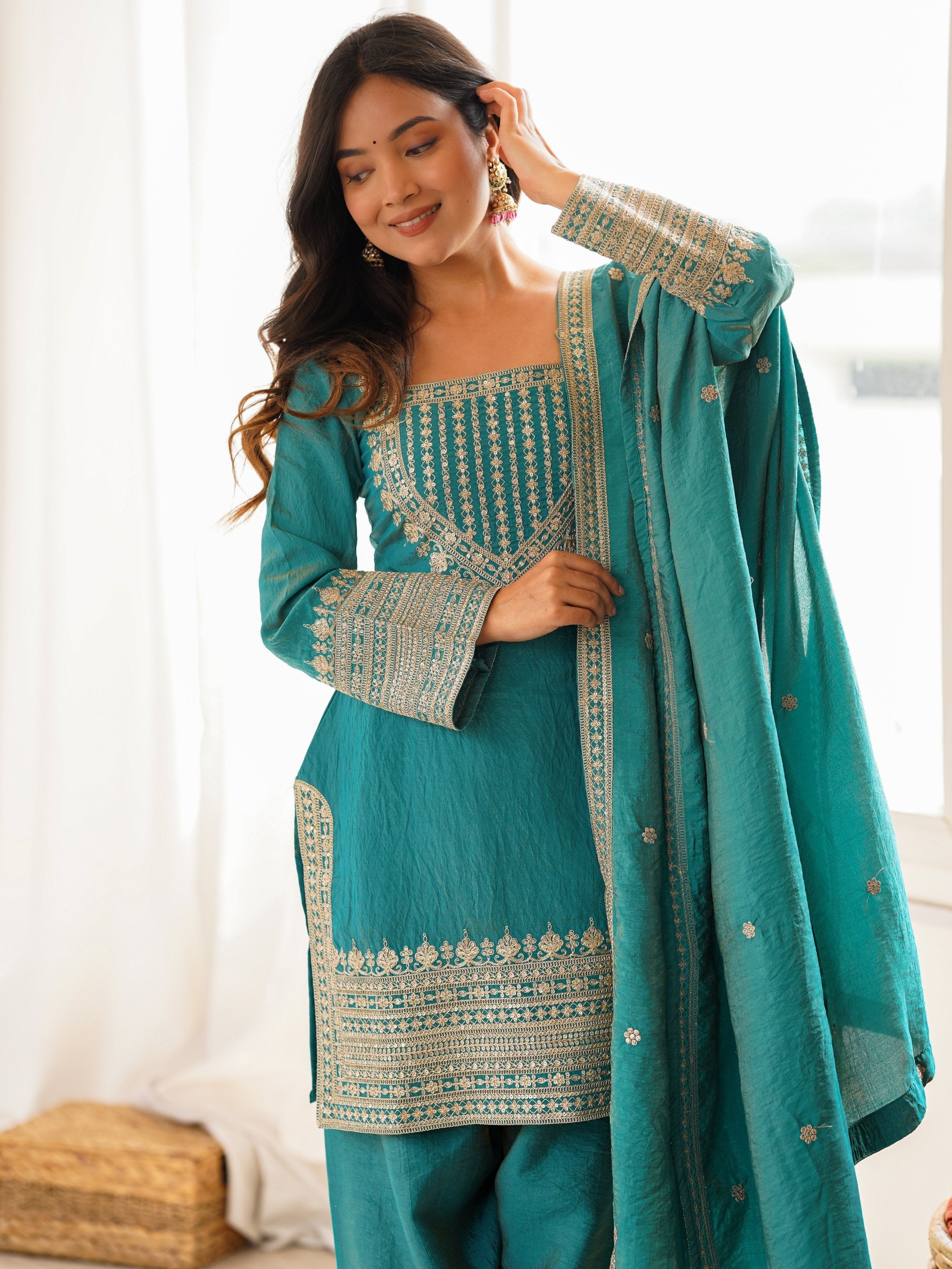 Dazzling Sea Green Dori Embroidered Silk Wedding Wear Salwar Suit