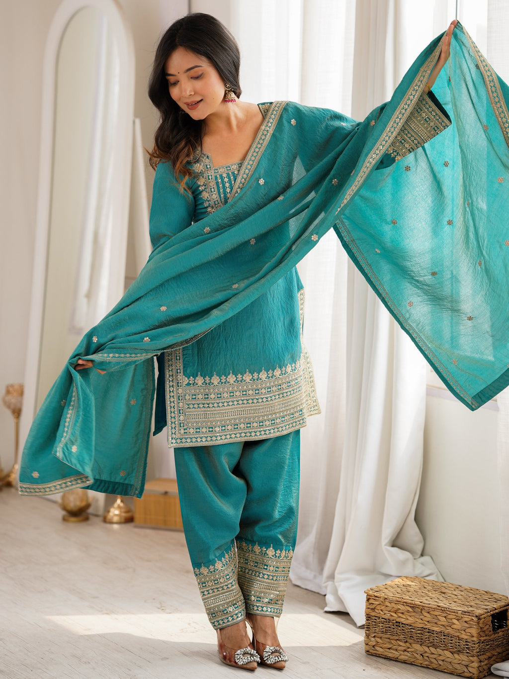 Dazzling Sea Green Dori Embroidered Silk Wedding Wear Salwar Suit