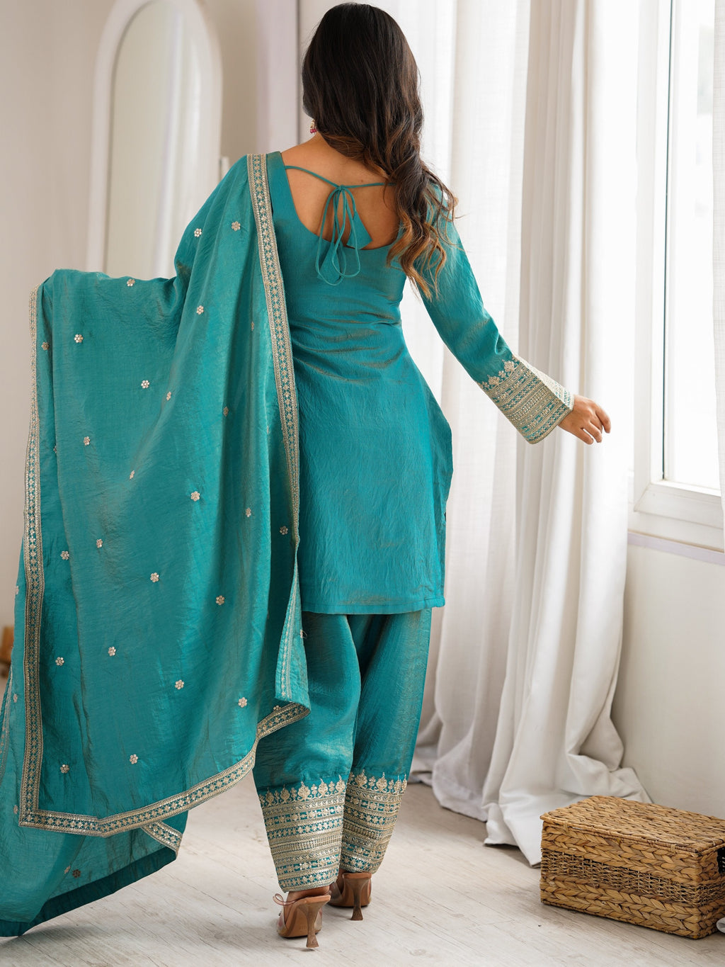 Dazzling Sea Green Dori Embroidered Silk Wedding Wear Salwar Suit