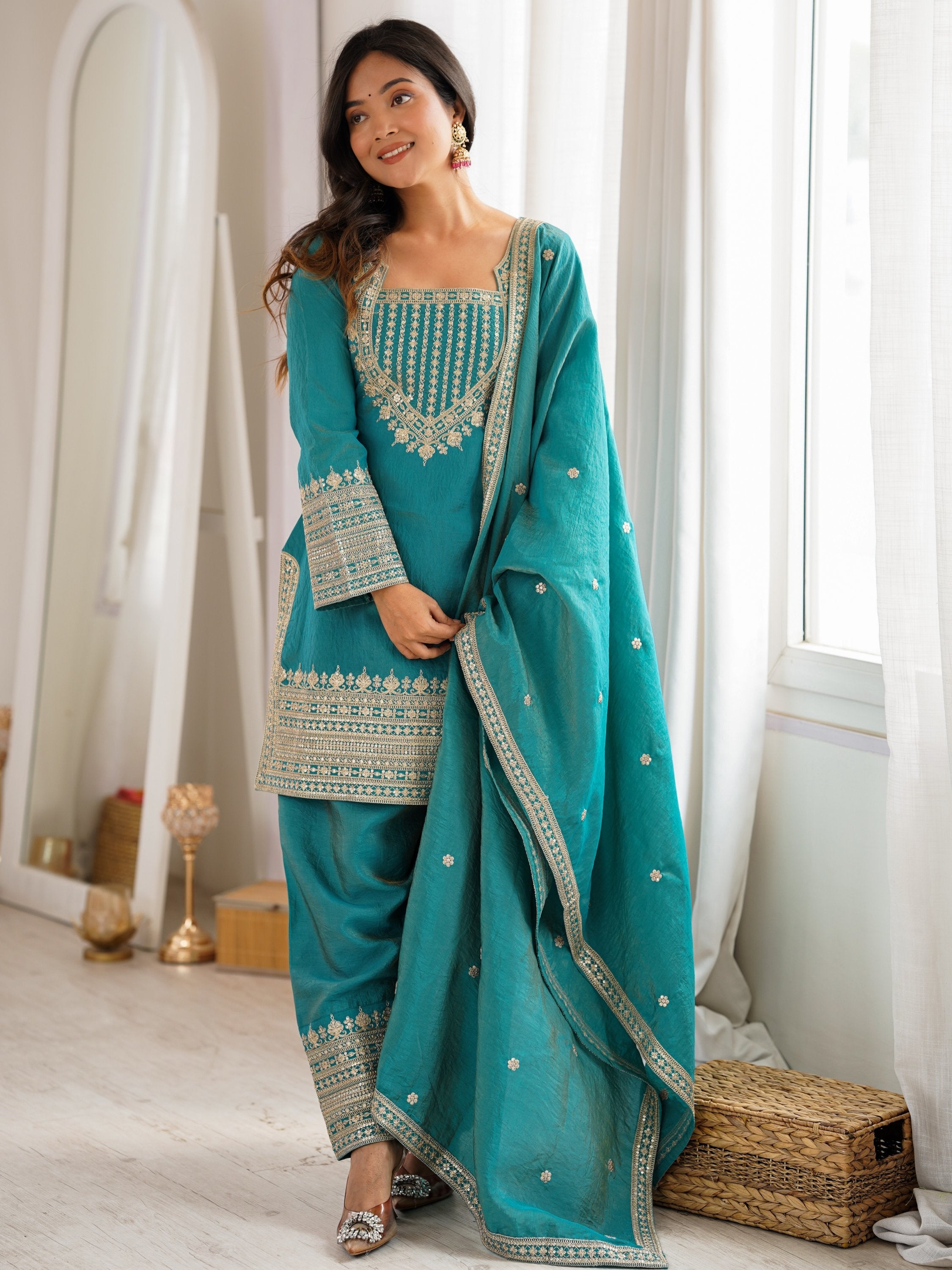 Dazzling Sea Green Dori Embroidered Silk Wedding Wear Salwar Suit