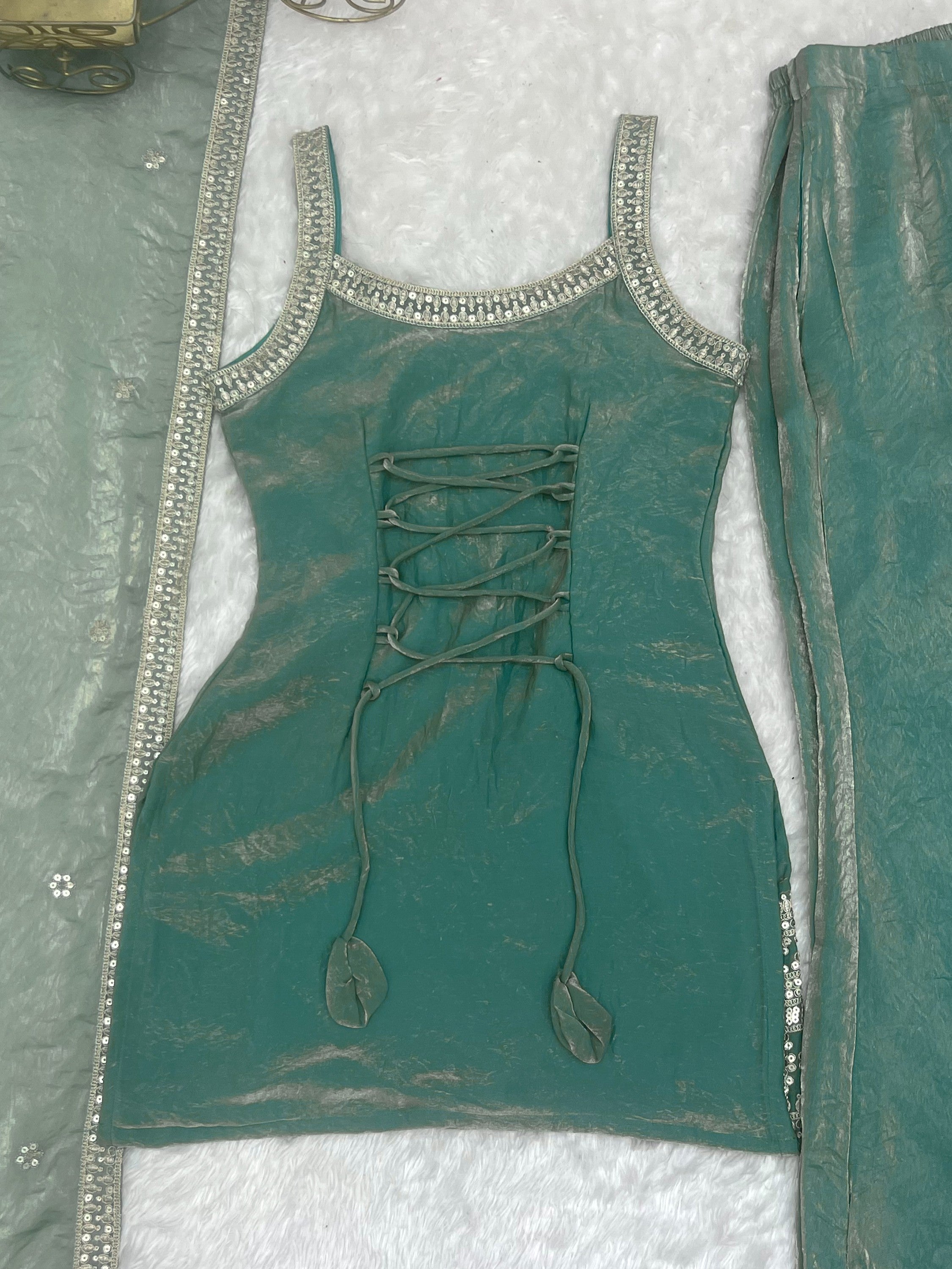 Sea Green Adorable Sea Zari Embroidered Silk Festival Wear Palazzo Suit