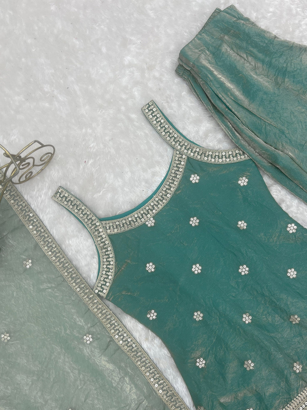 Sea Green Adorable Sea Zari Embroidered Silk Festival Wear Palazzo Suit