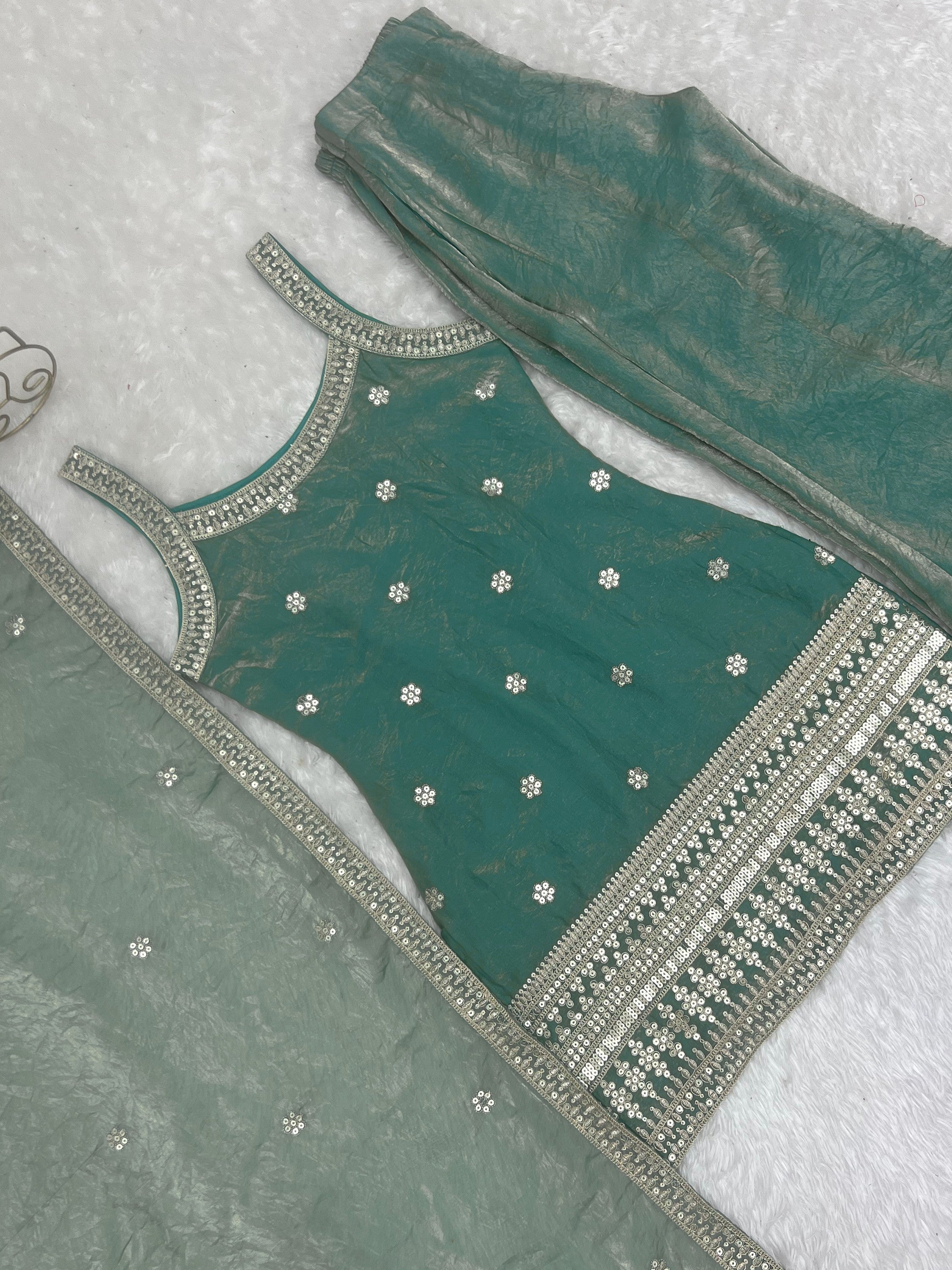Sea Green Adorable Sea Zari Embroidered Silk Festival Wear Palazzo Suit