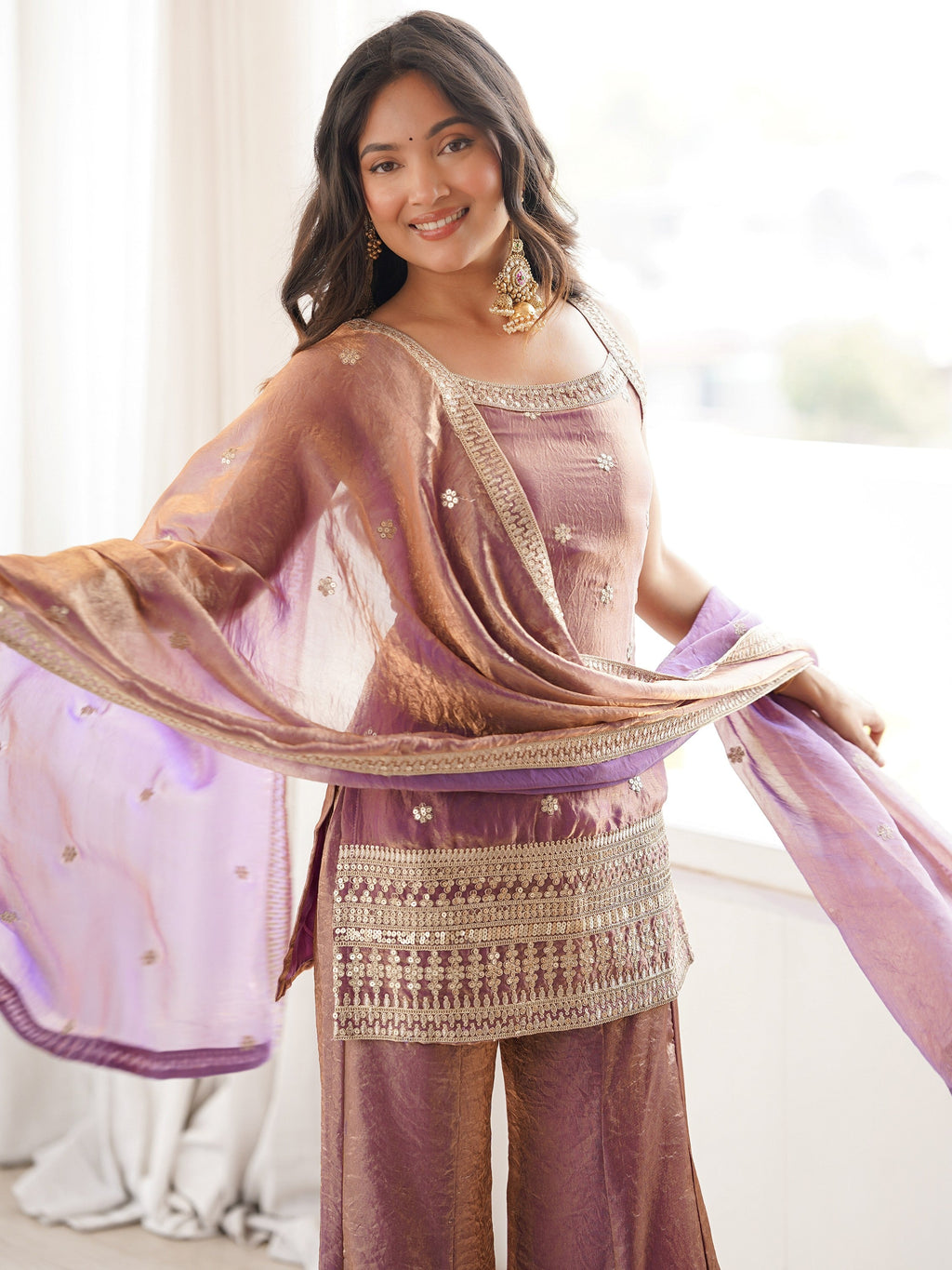 Purple Adorable Sea Zari Embroidered Silk Festival Wear Palazzo Suit