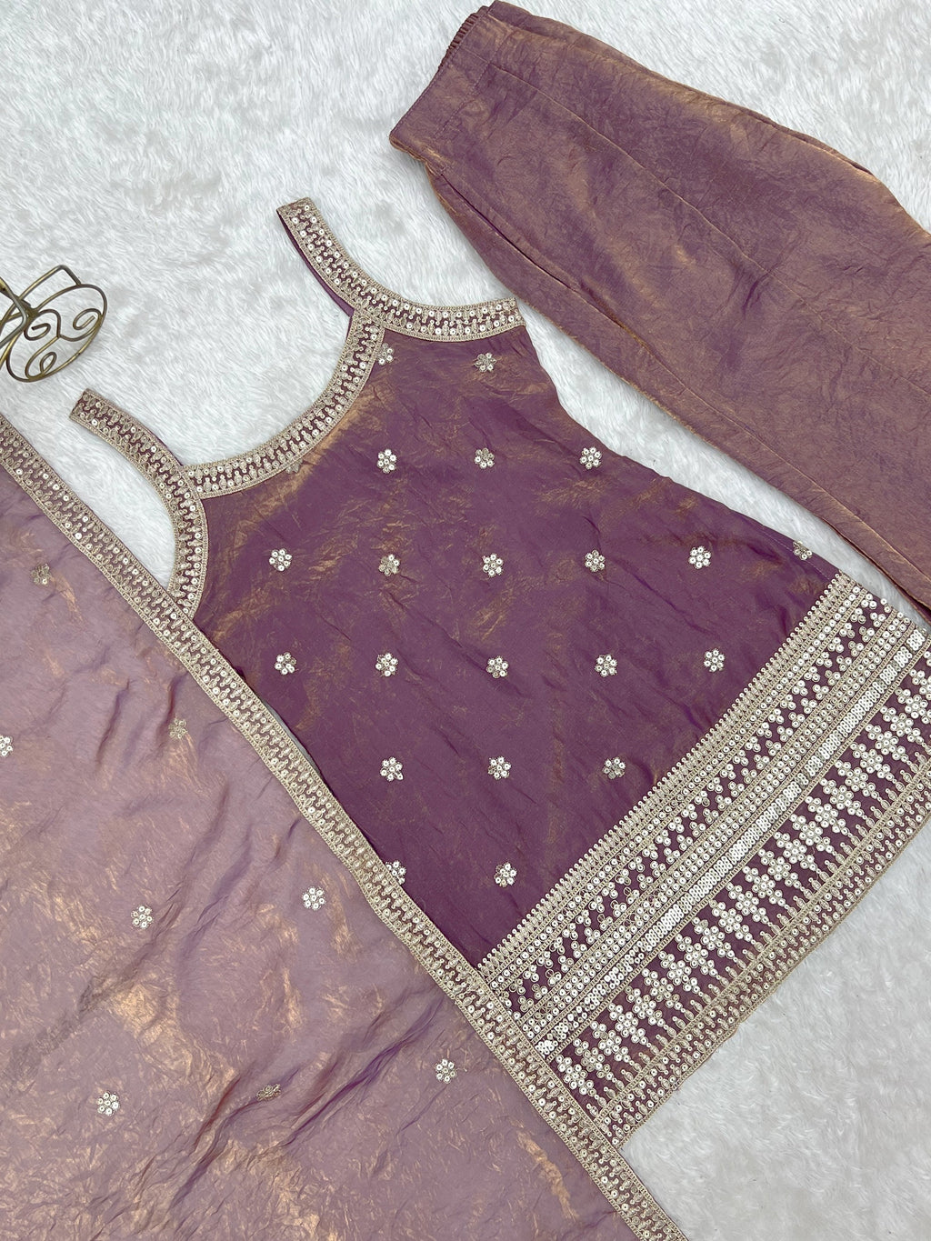 Purple Adorable Sea Zari Embroidered Silk Festival Wear Palazzo Suit