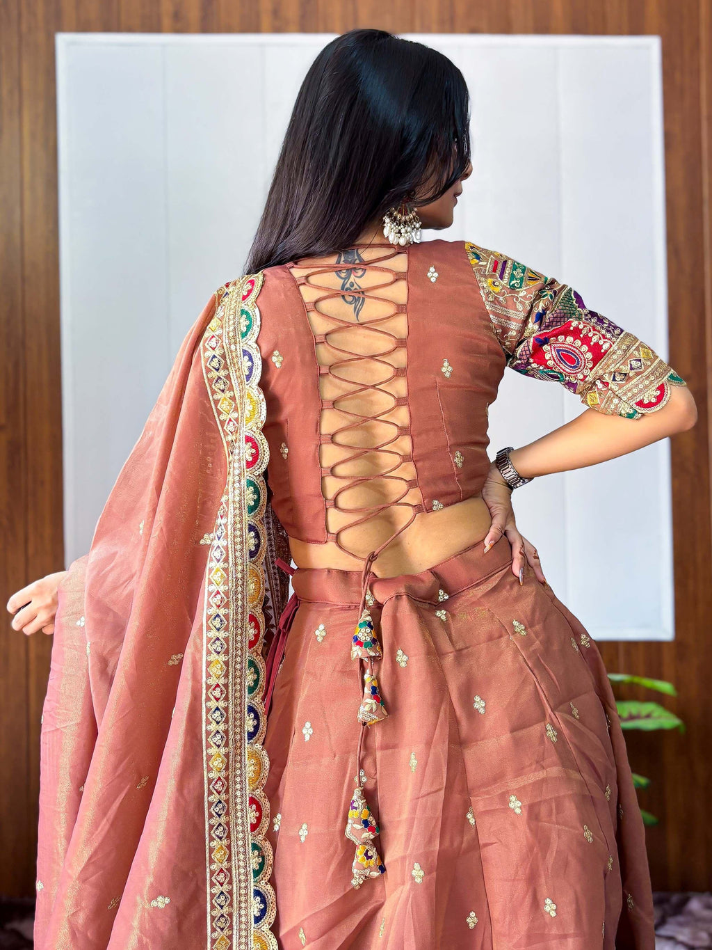 Rust Stunning Silk Sequins Party Wear Lehenga Choli With Dupatta
