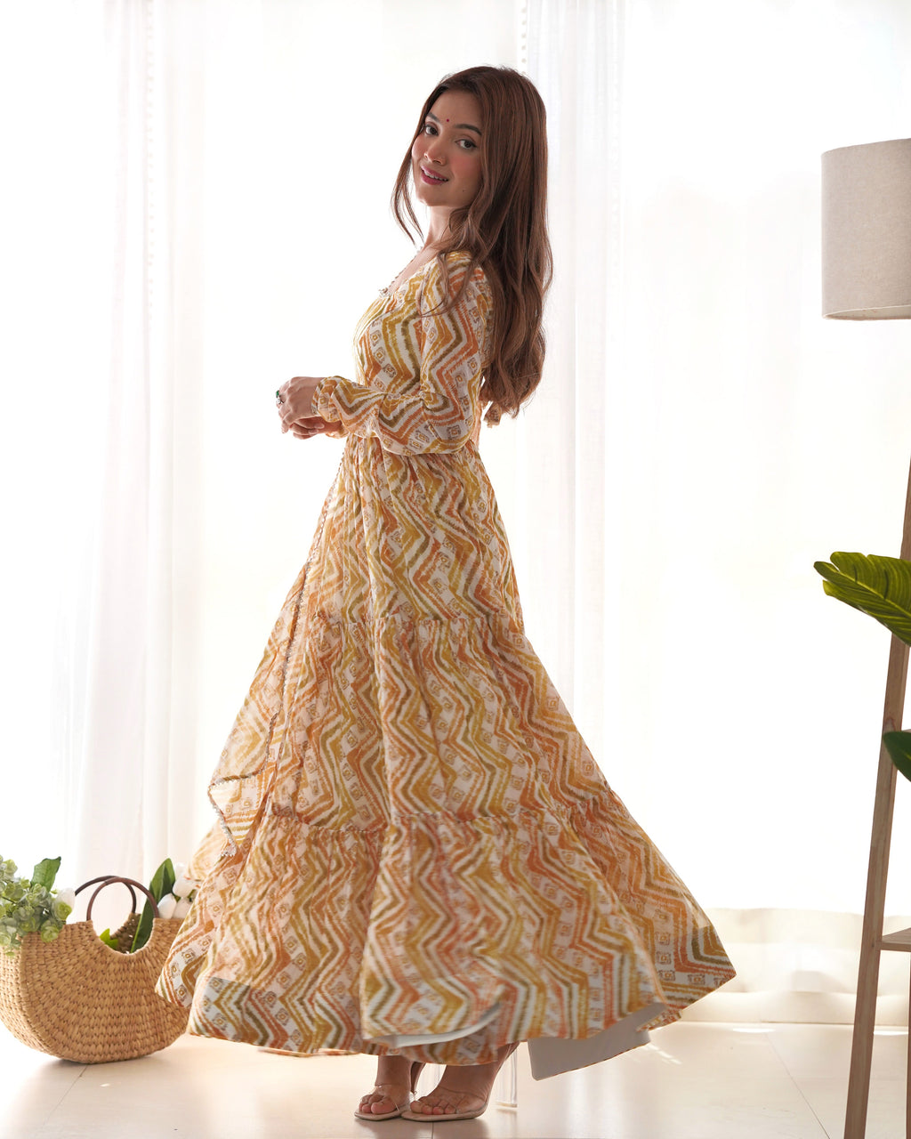 Yellow Fox Georgette Anarkali Lehenga Suit with Huge Flair for Festive Occasions