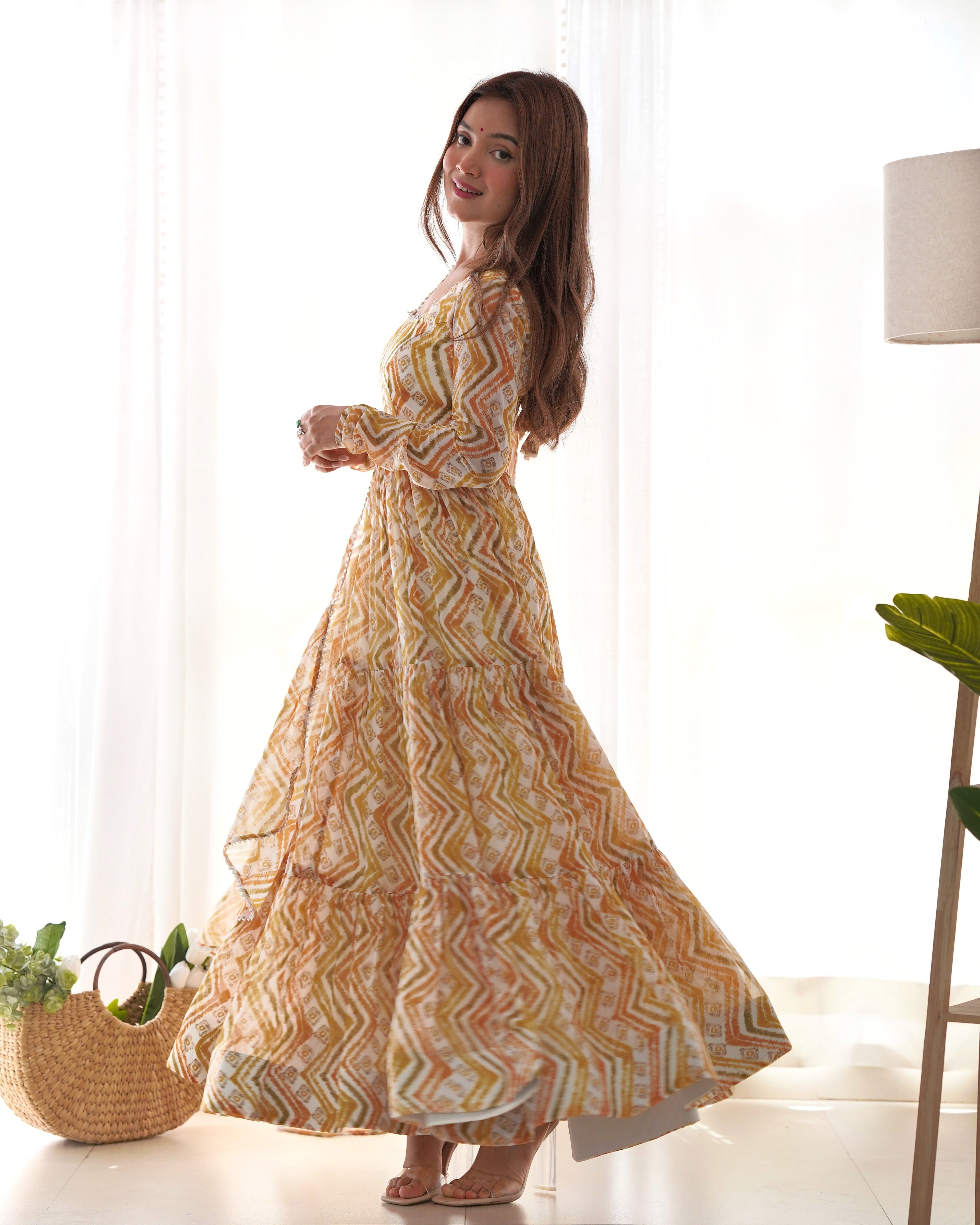 Yellow Fox Georgette Anarkali Lehenga Suit with Huge Flair for Festive Occasions