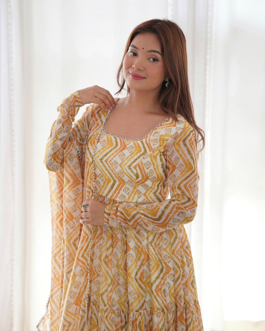 Yellow Fox Georgette Anarkali Lehenga Suit with Huge Flair for Festive Occasions