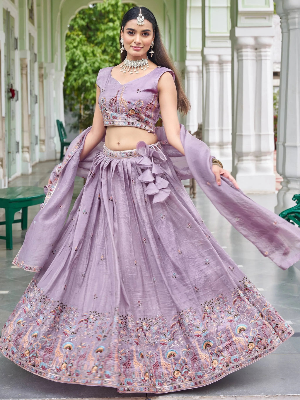 Lavender Gorgeous Embroidered Crushed Wedding Wear Lehenga Choli
