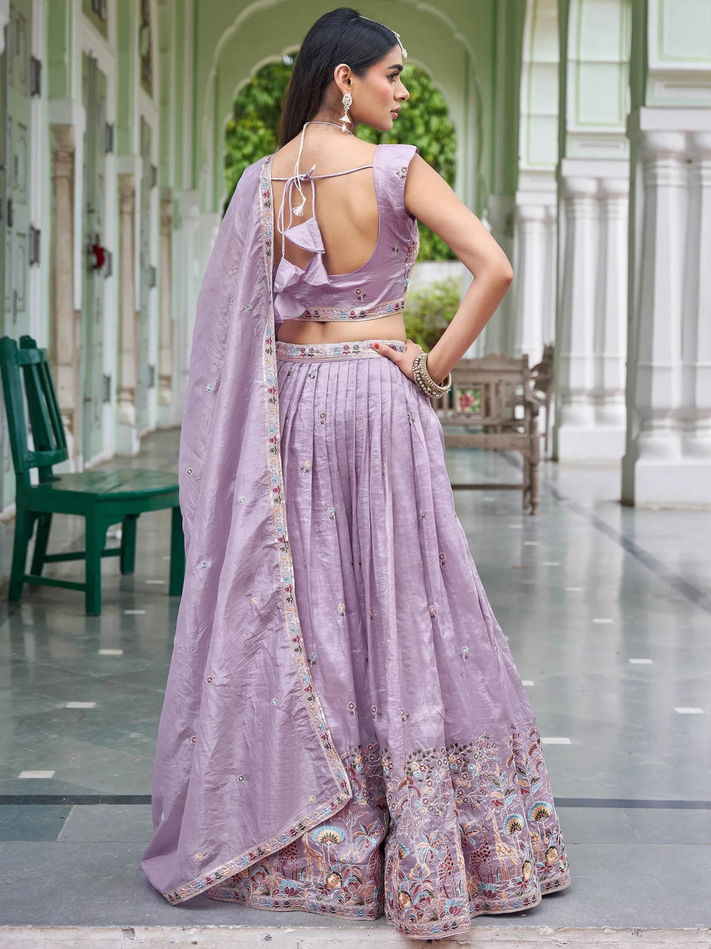 Lavender Gorgeous Embroidered Crushed Wedding Wear Lehenga Choli