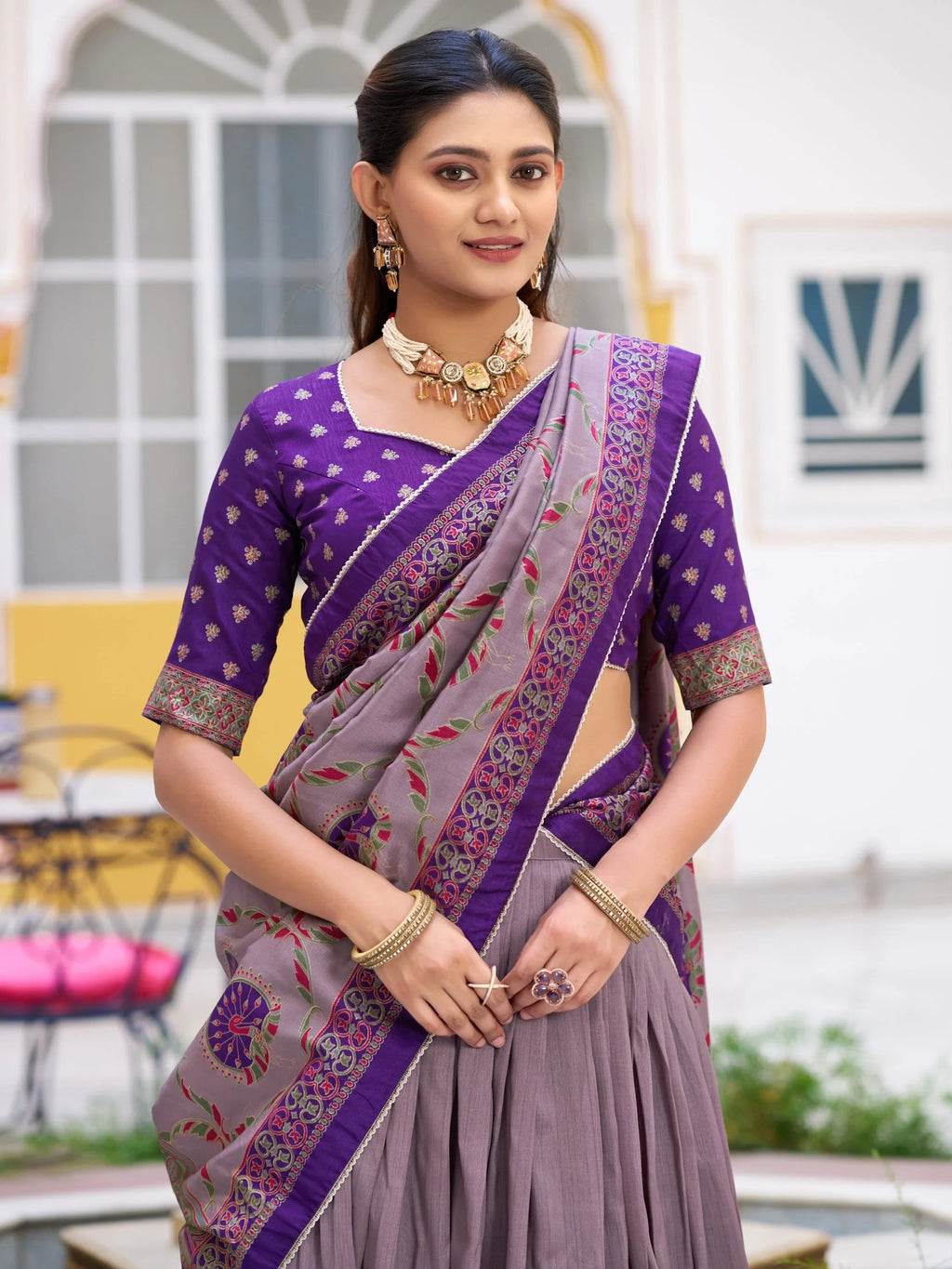 Purple Spectacular Digital Printed Silk Marriage Wear Lehenga With Choli