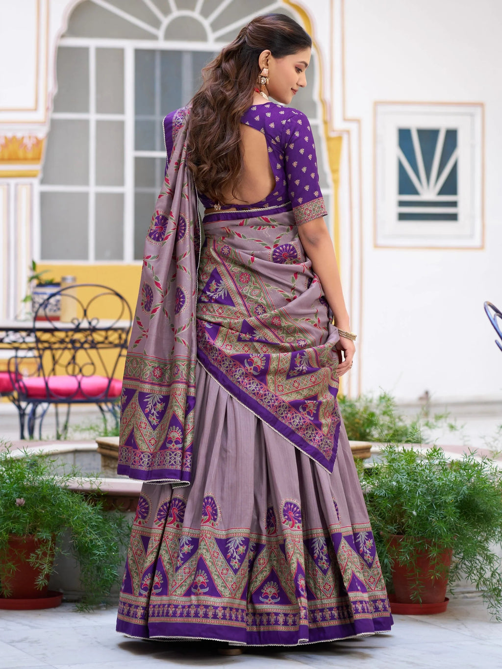 Purple Spectacular Digital Printed Silk Marriage Wear Lehenga With Choli