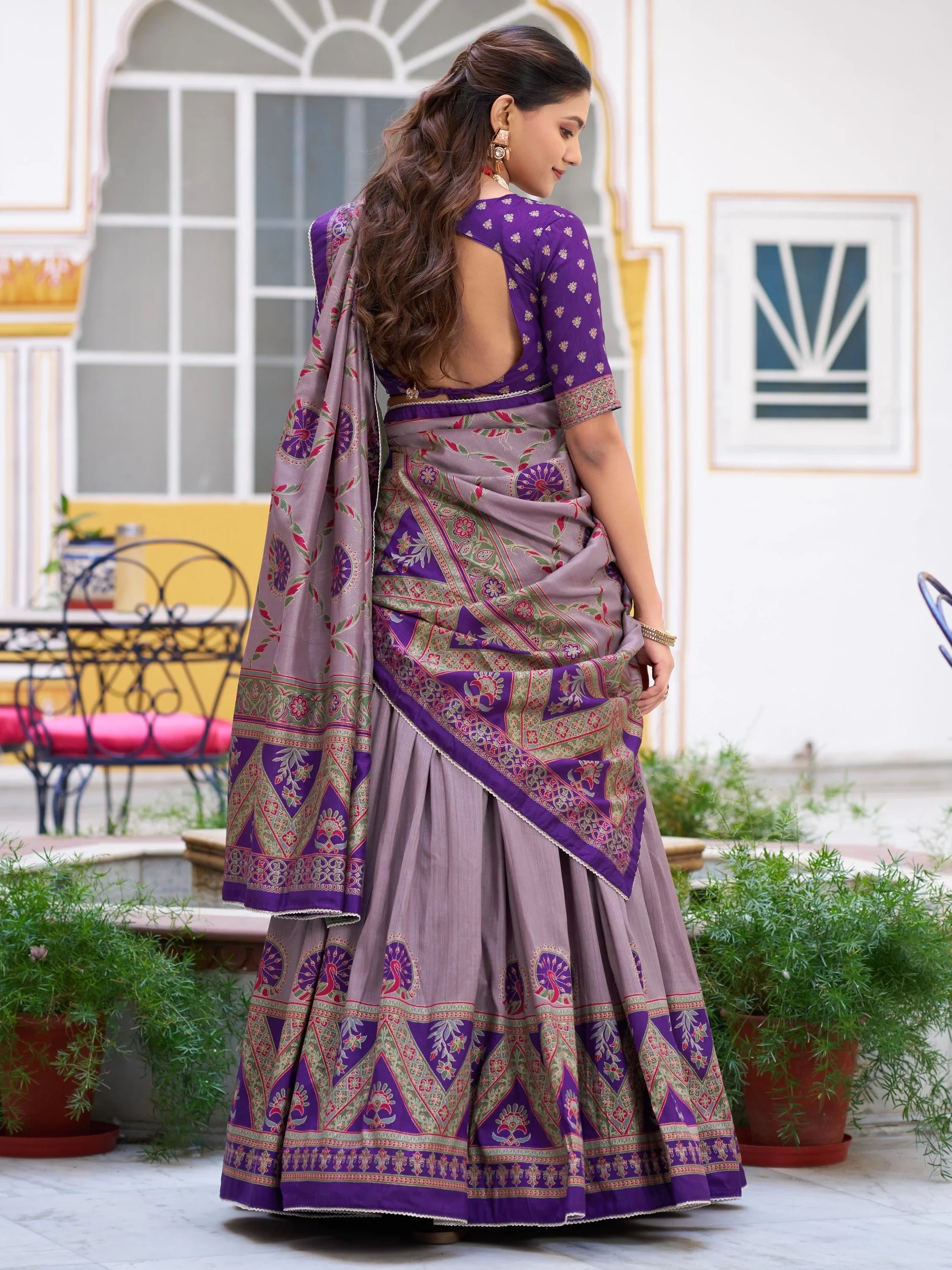 Purple Spectacular Digital Printed Silk Marriage Wear Lehenga With Choli