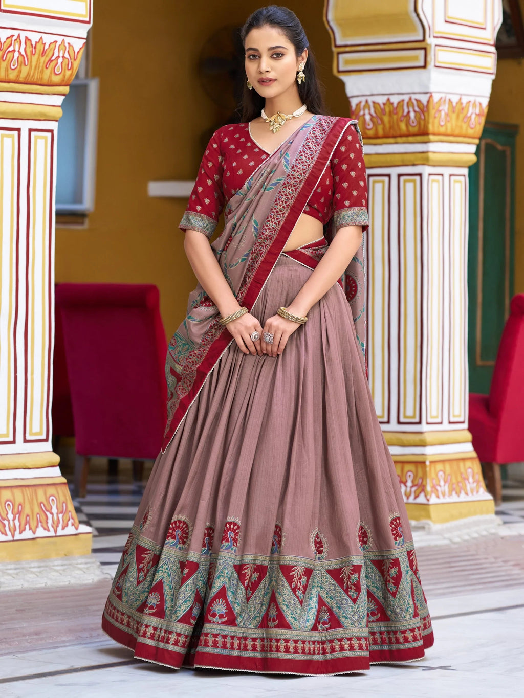 Maroon Spectacular Digital Printed Silk Marriage Wear Lehenga With Choli