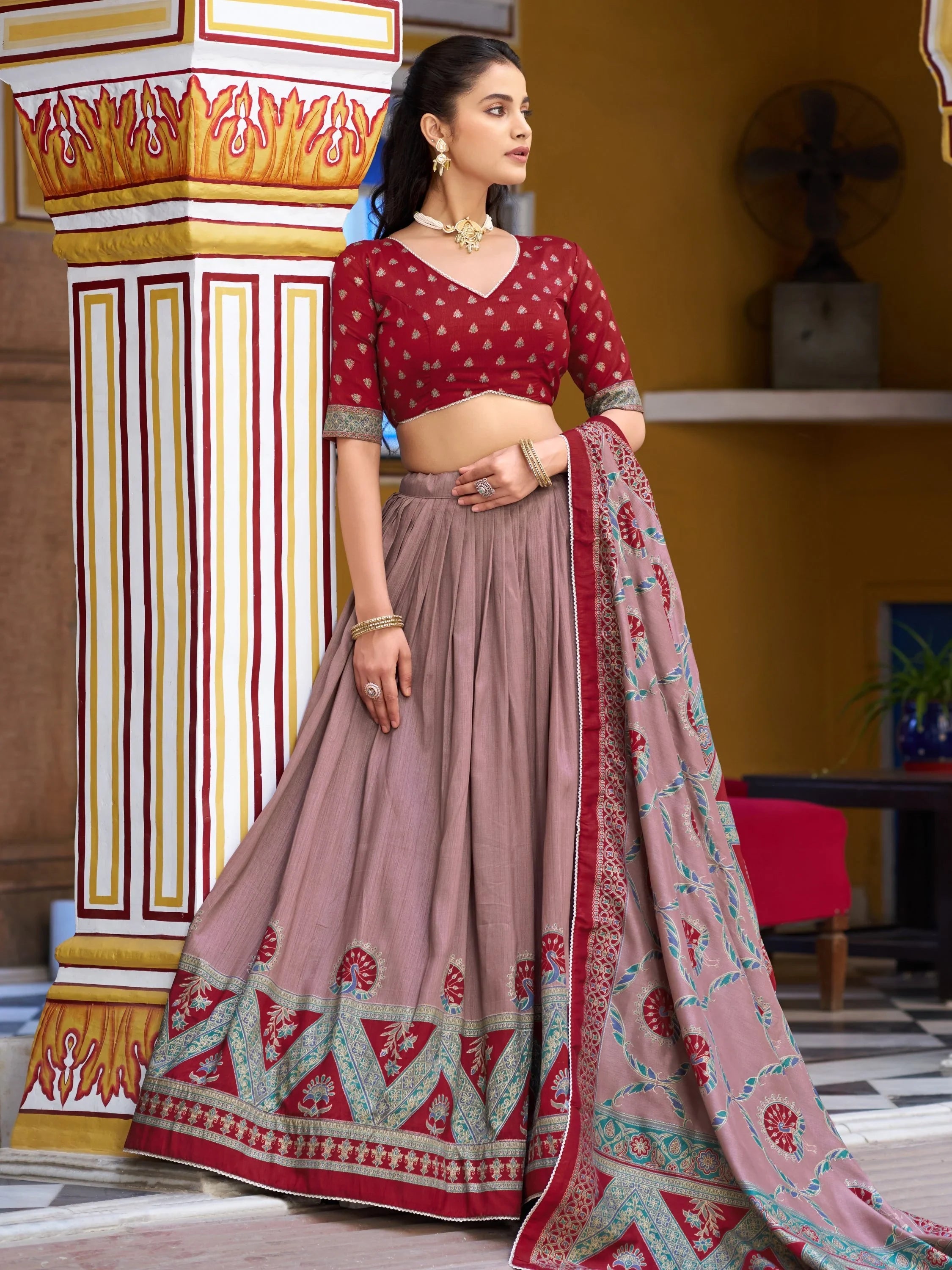 Maroon Spectacular Digital Printed Silk Marriage Wear Lehenga With Choli