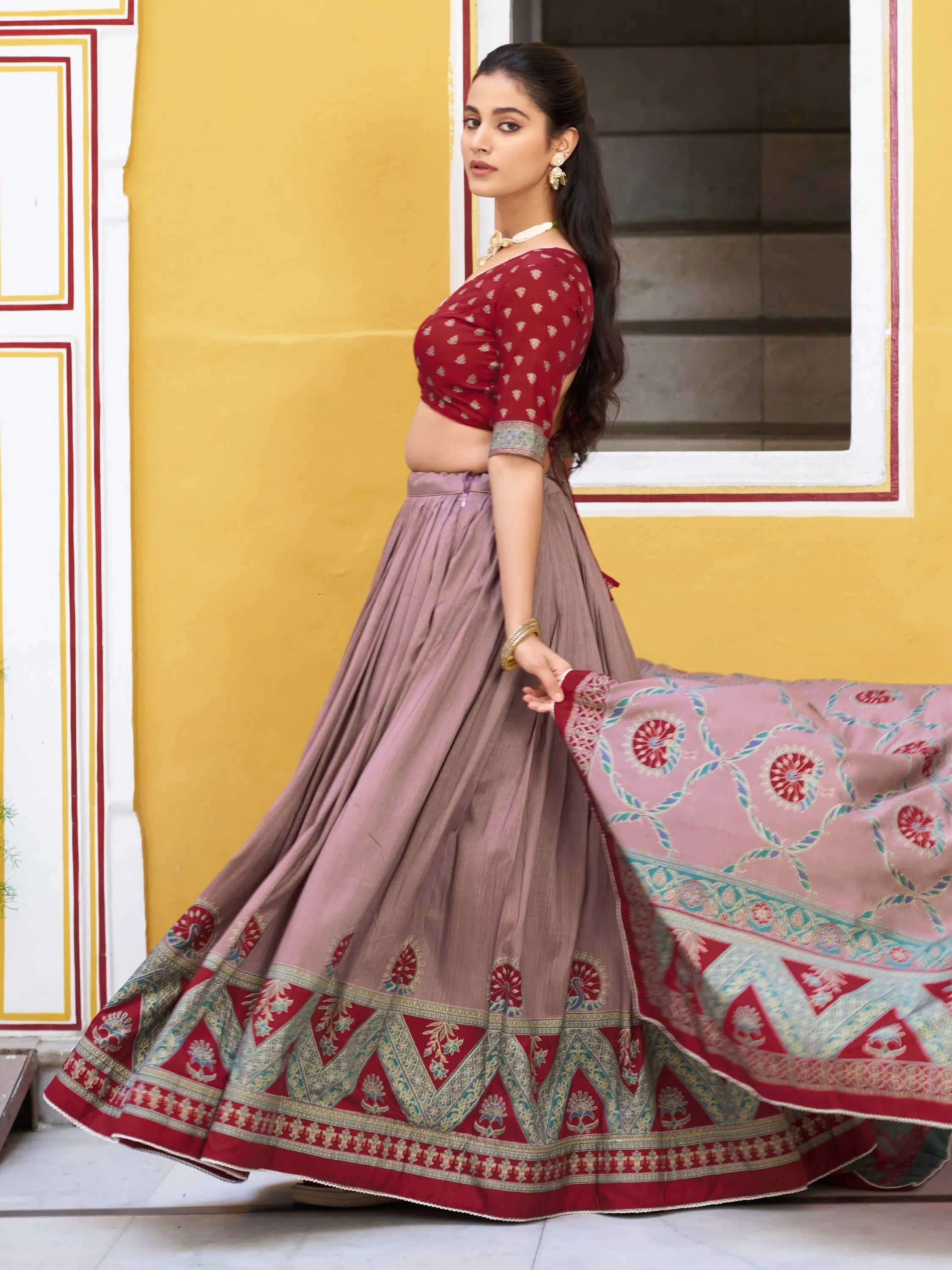 Maroon Spectacular Digital Printed Silk Marriage Wear Lehenga With Choli