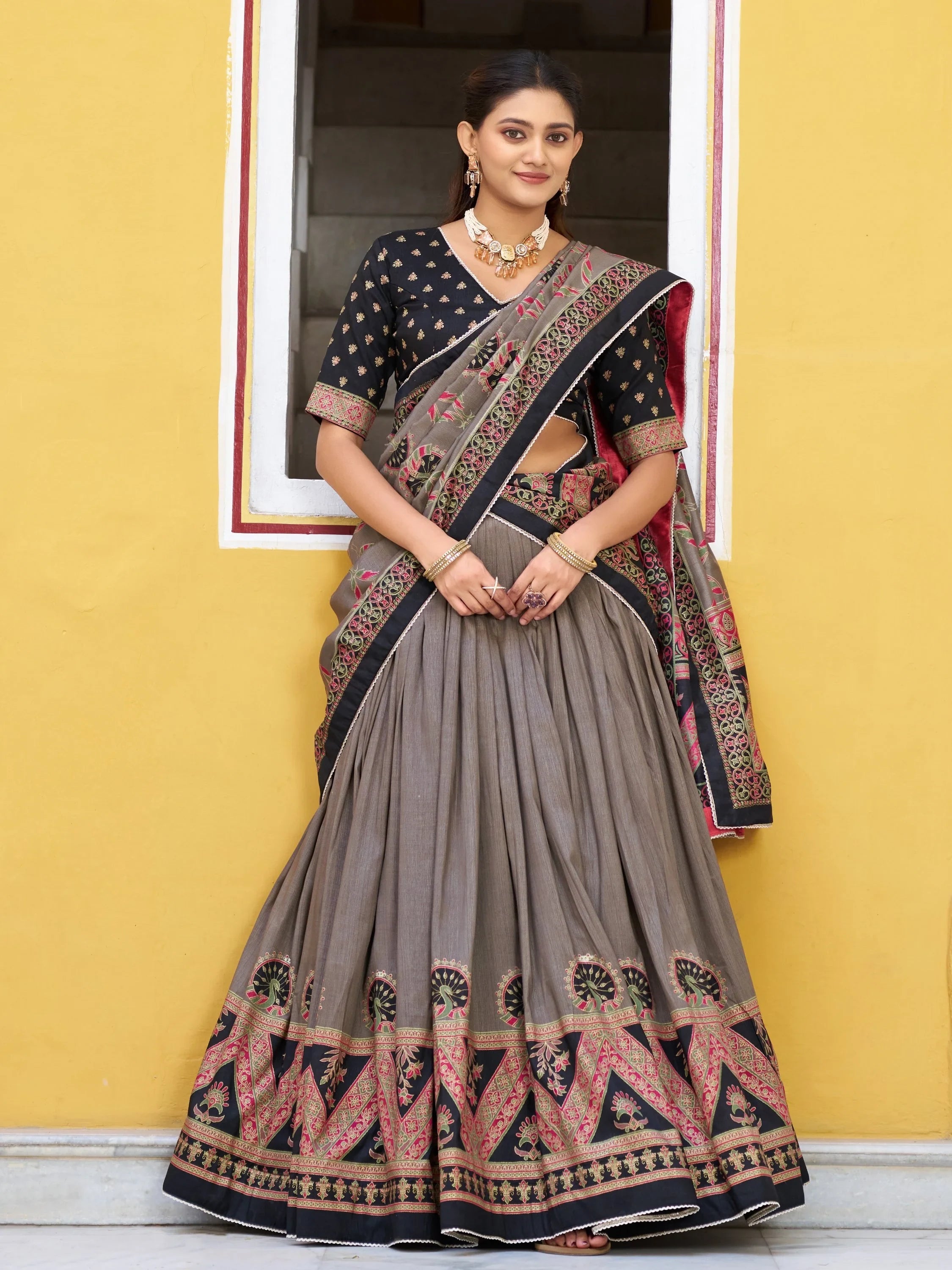Black Spectacular Digital Printed Silk Marriage Wear Lehenga With Choli