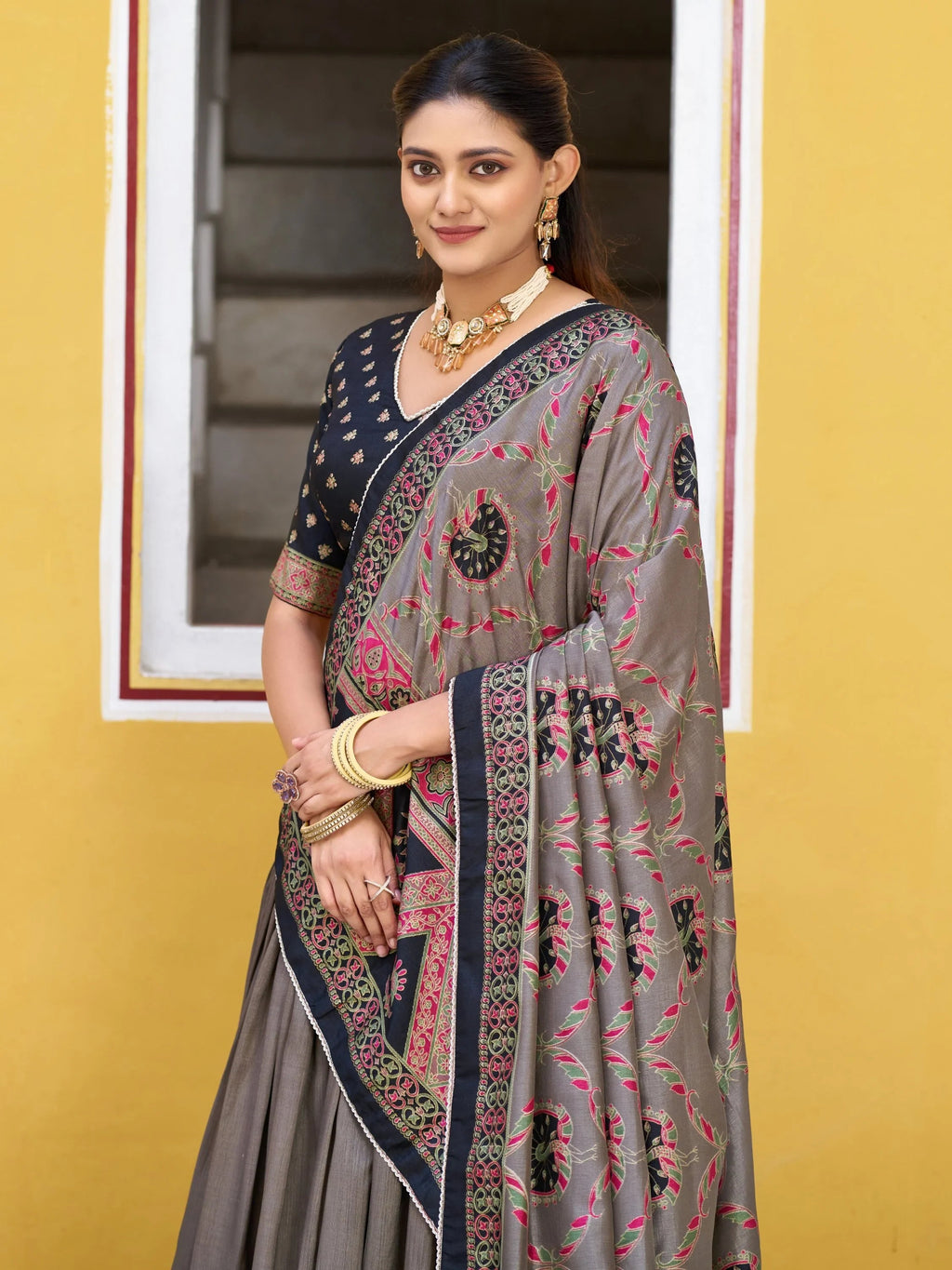 Black Spectacular Digital Printed Silk Marriage Wear Lehenga With Choli