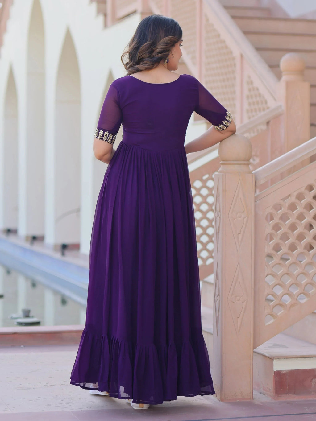 Purple Pretty Georgette Beads Work Festival Wear Gown