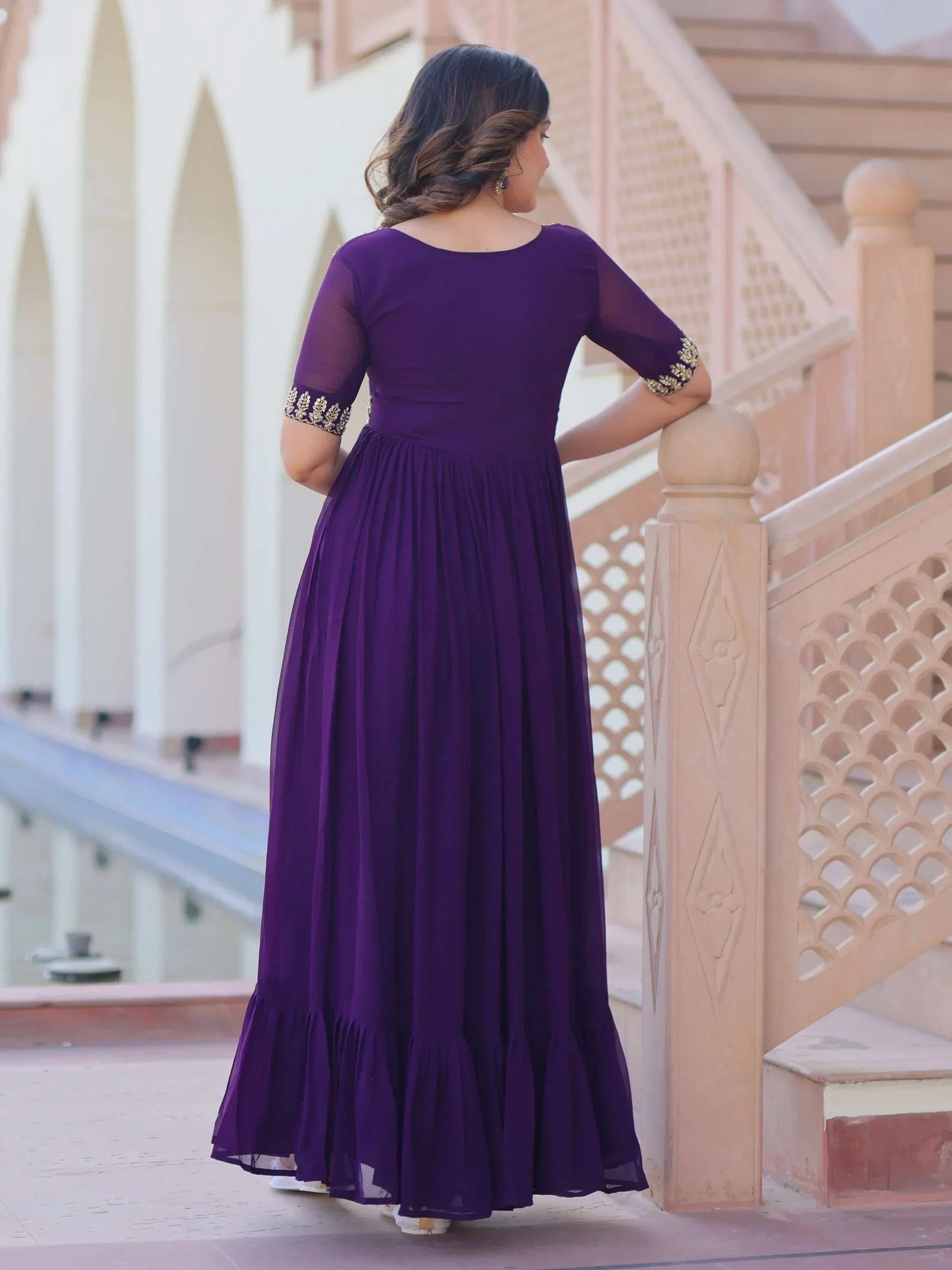 Purple Pretty Georgette Beads Work Festival Wear Gown
