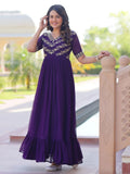 Purple Pretty Georgette Beads Work Festival Wear Gown