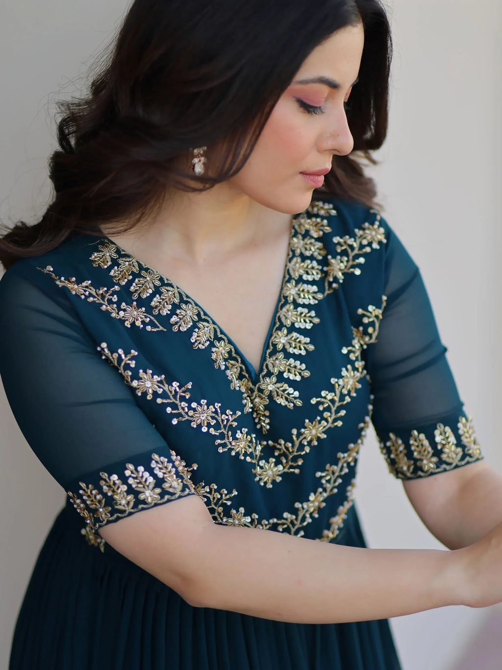 Blue Pretty Georgette Beads Work Festival Wear Gown