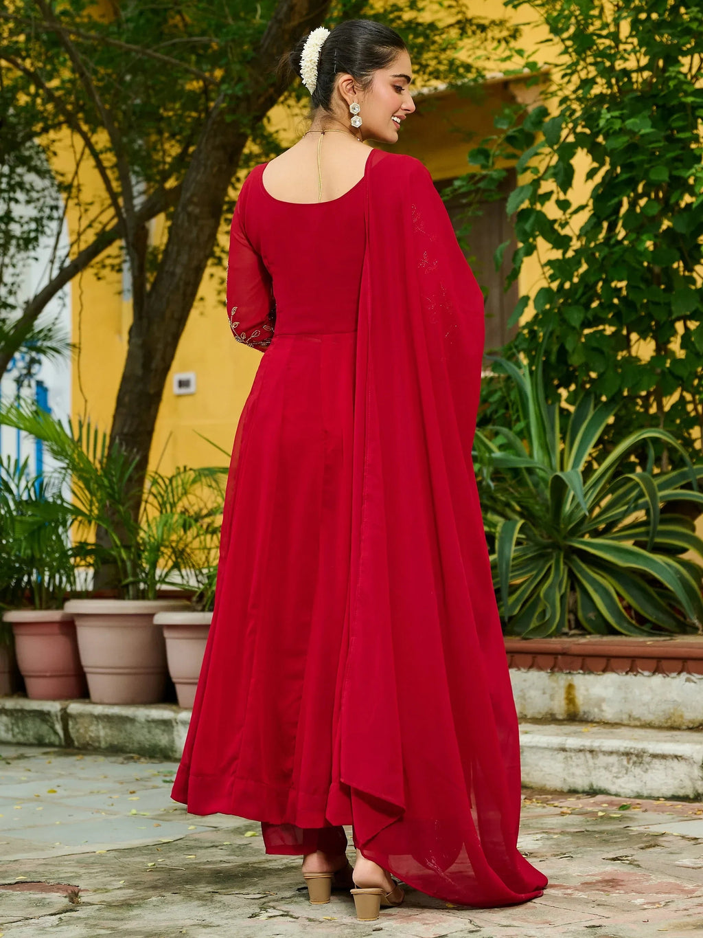 Maroon Stunning Beads Work Georgette Festive Wear Salwar Kameez
