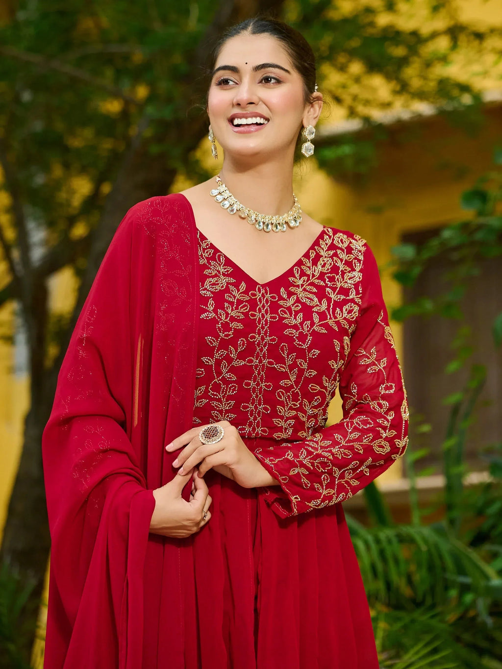 Maroon Stunning Beads Work Georgette Festive Wear Salwar Kameez