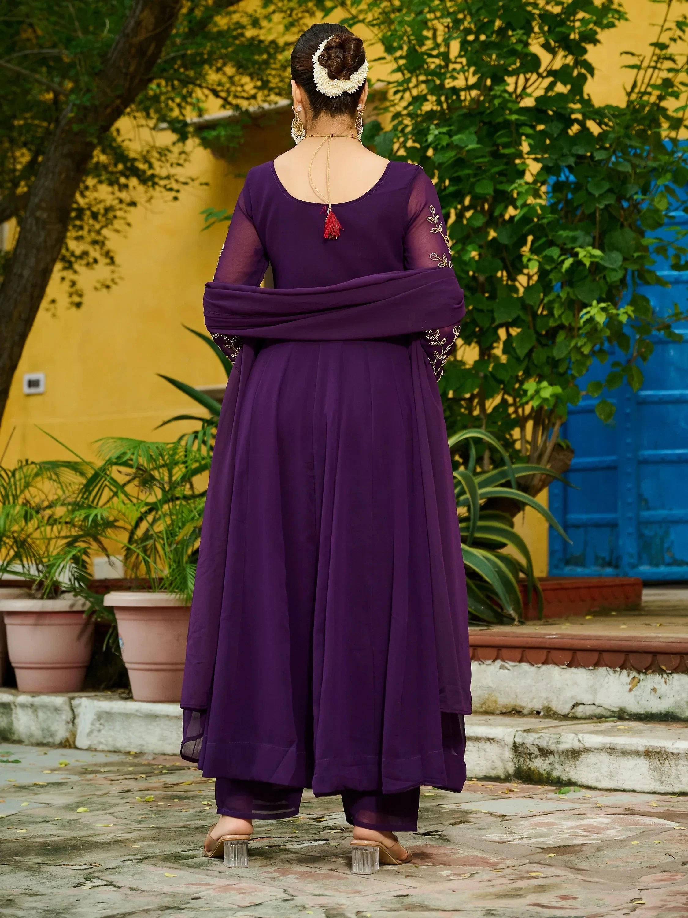 Purple Stunning Beads Work Georgette Festive Wear Salwar Kameez