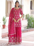 Pink Pretty Georgette Sequins Embroidered Festive Wear Sharara Suit