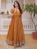 Precious Yellow Sequins Organza Haldi Wear Gown