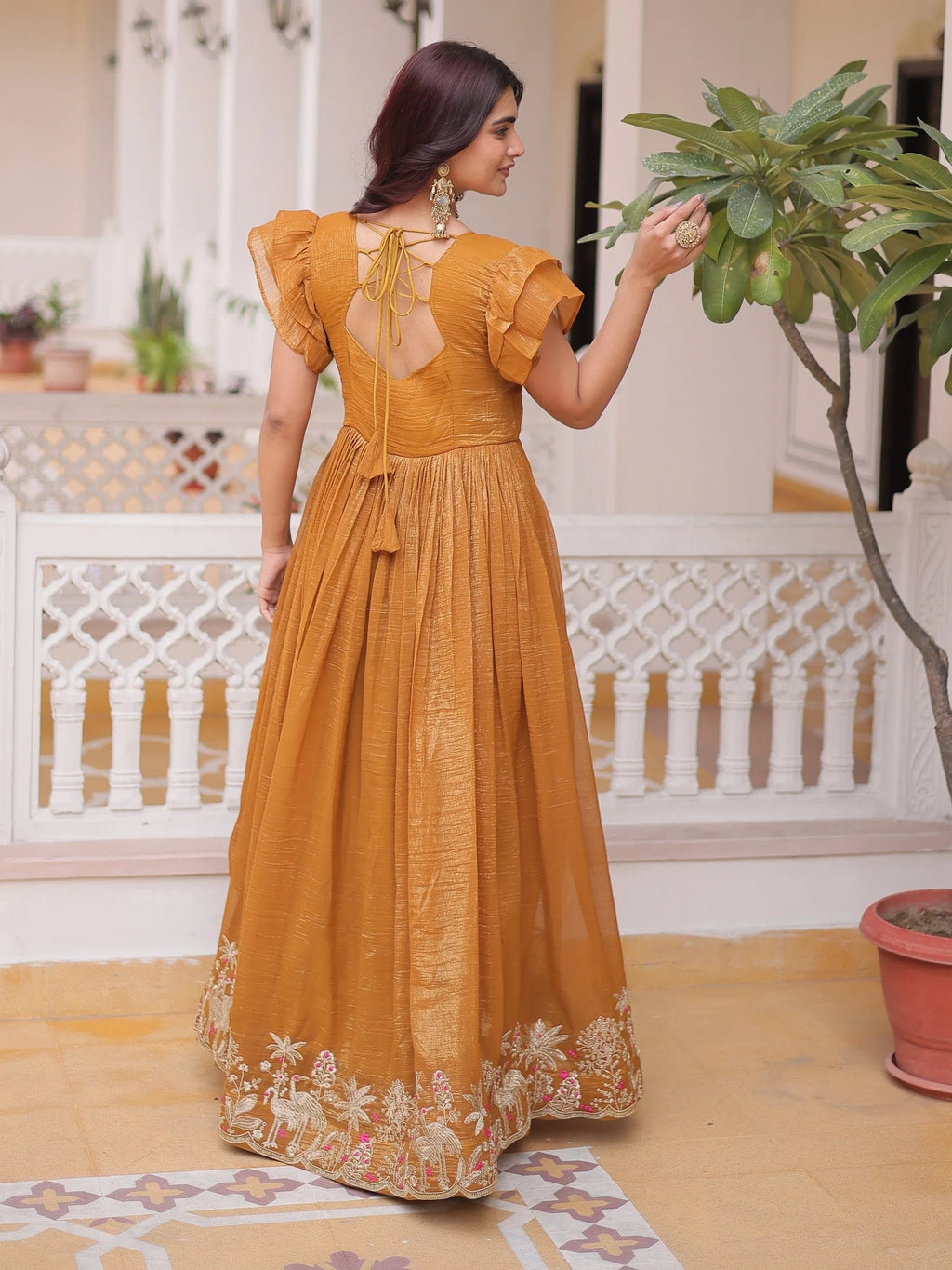 Precious Yellow Sequins Organza Haldi Wear Gown