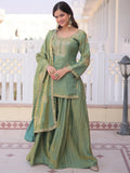 Green Attractive Sequins Crushed Function Wear Palazzo Suit