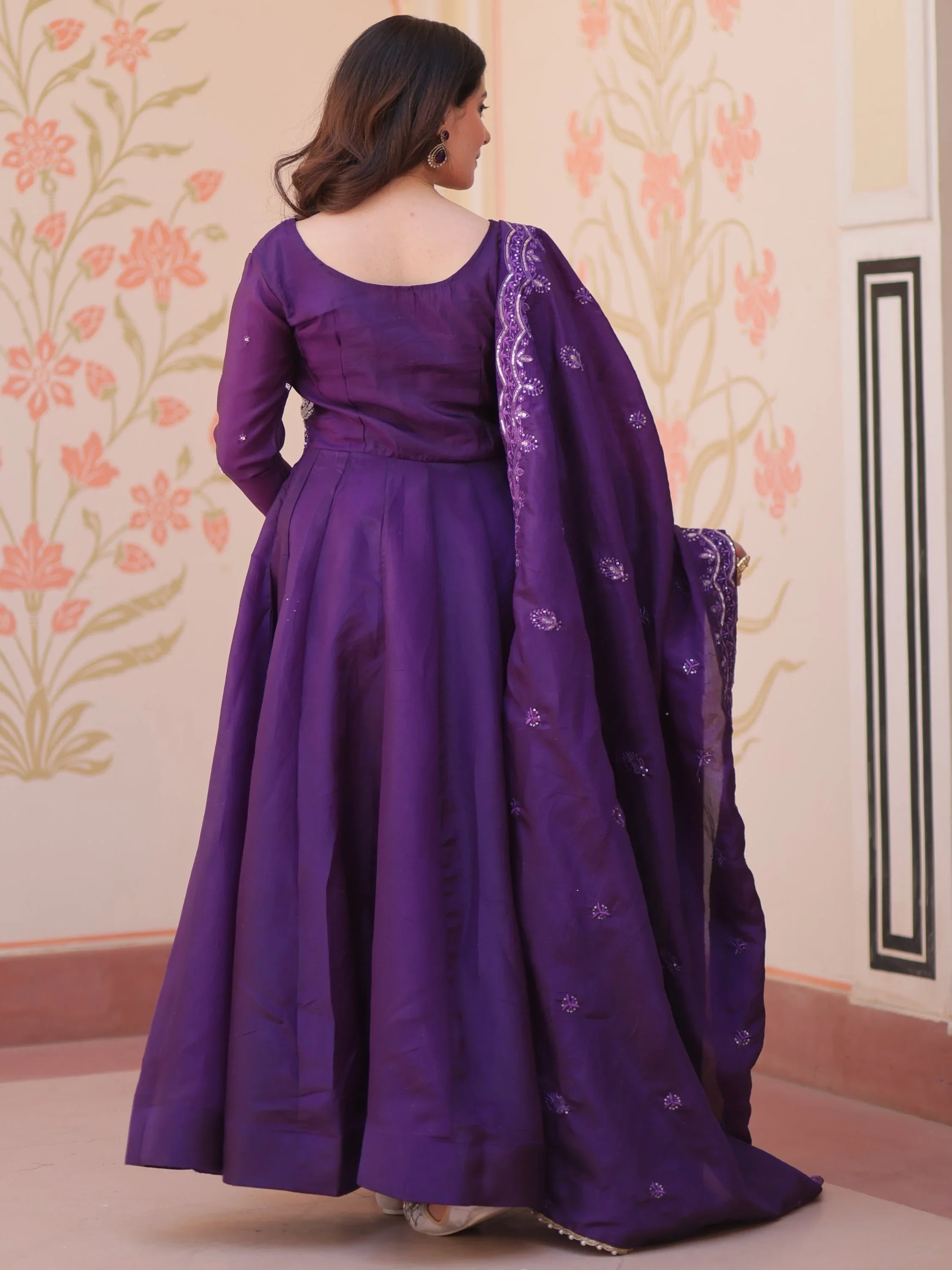 Purple Dazzling Bead Embroidery Crushed Reception Wear Gown With Dupatta