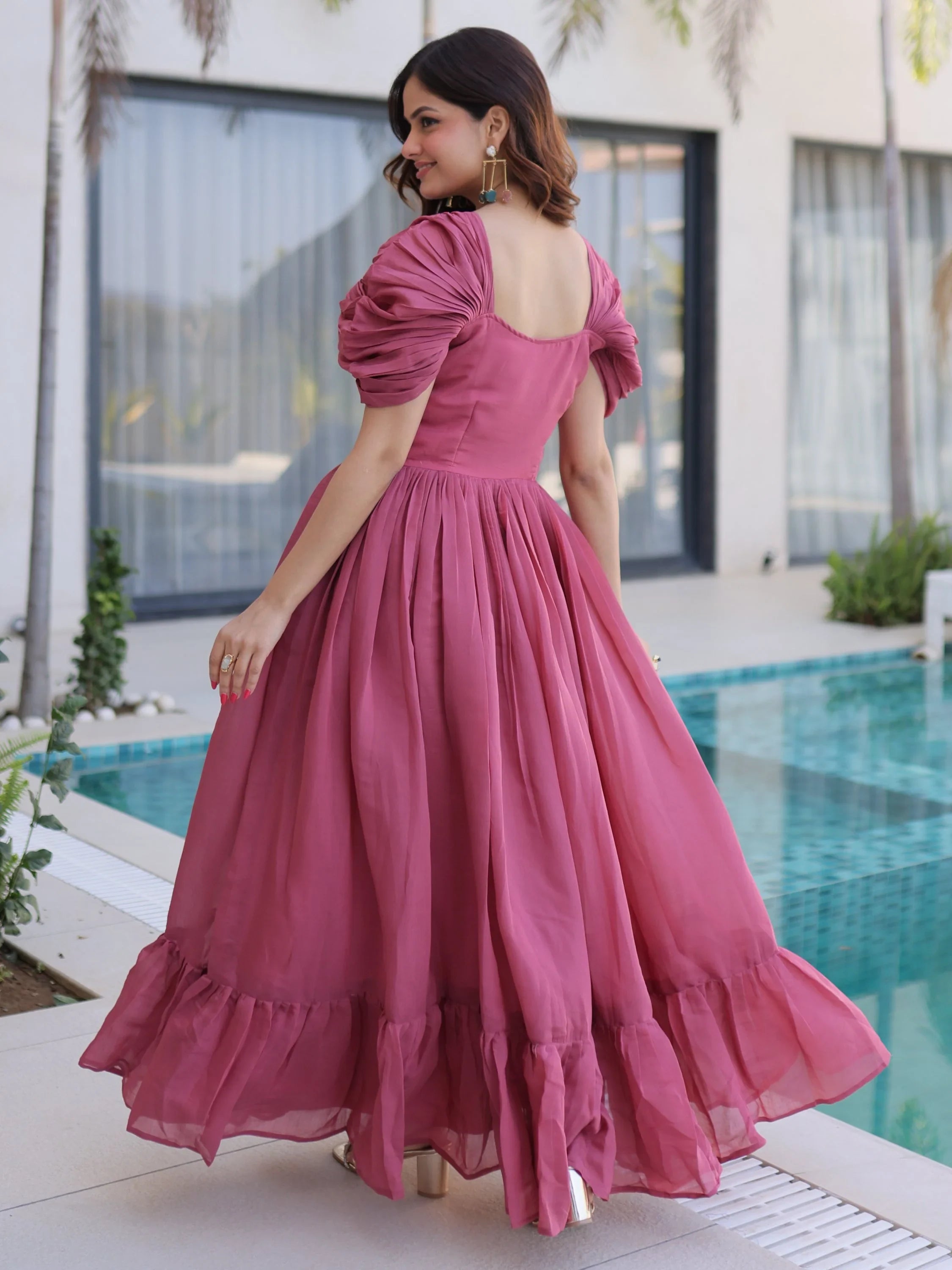 Rose Notable Bead Work Chanderi Festive Wear Dress